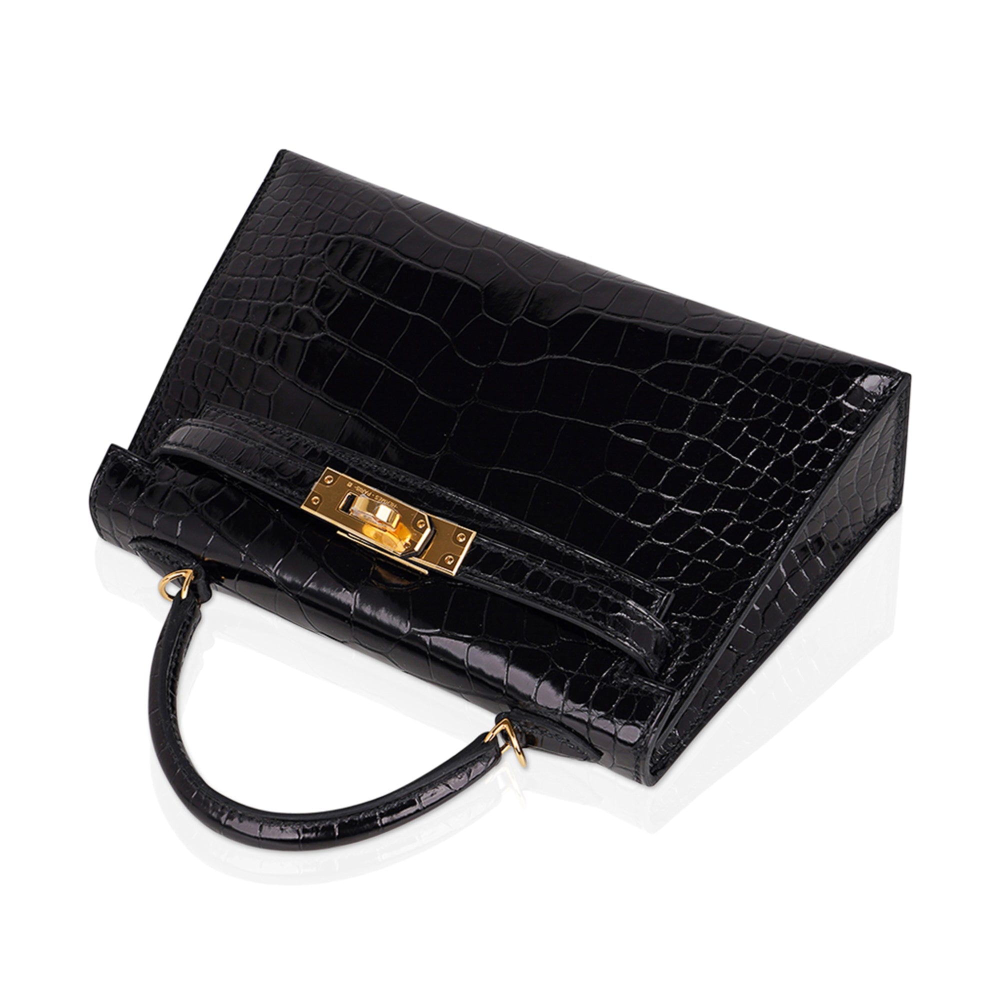 👜Kelly 20 Mini Sellier Bag Black Alligator Gold Hardware