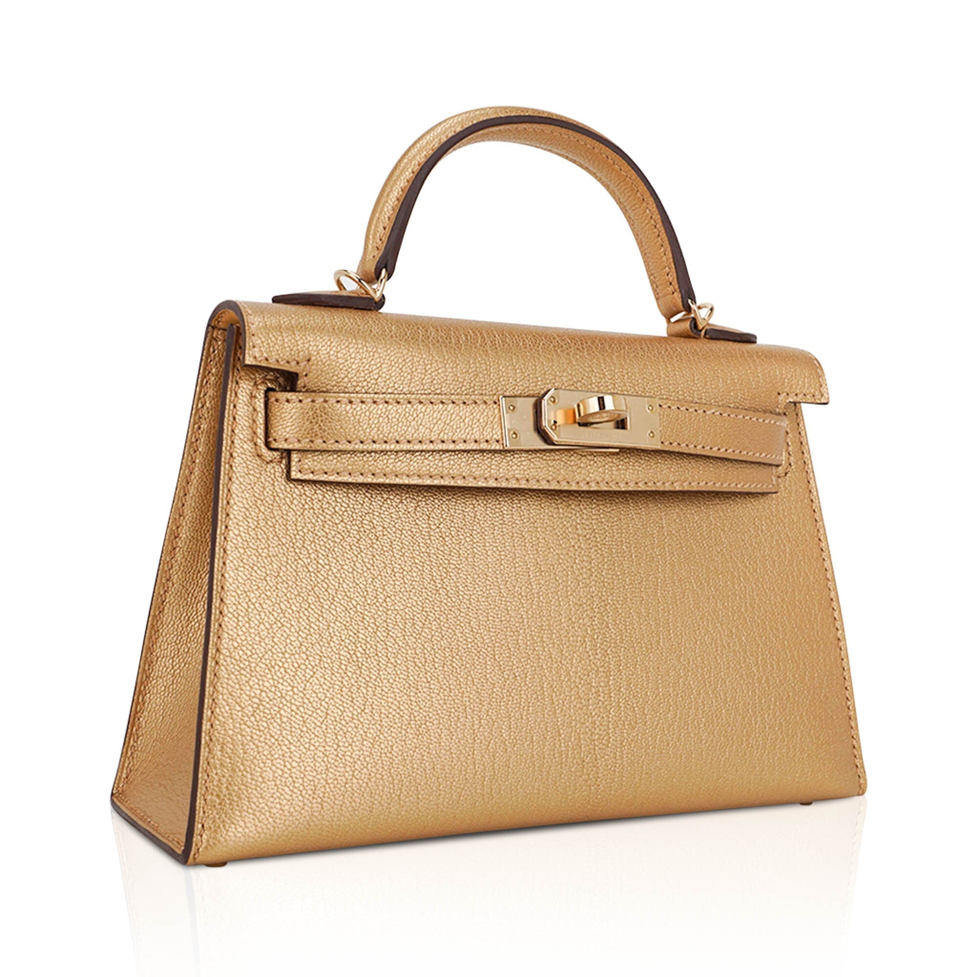👜Kelly Sellier 20 Metallic Dore Chevre Chamkilight Permabrass Hardware
