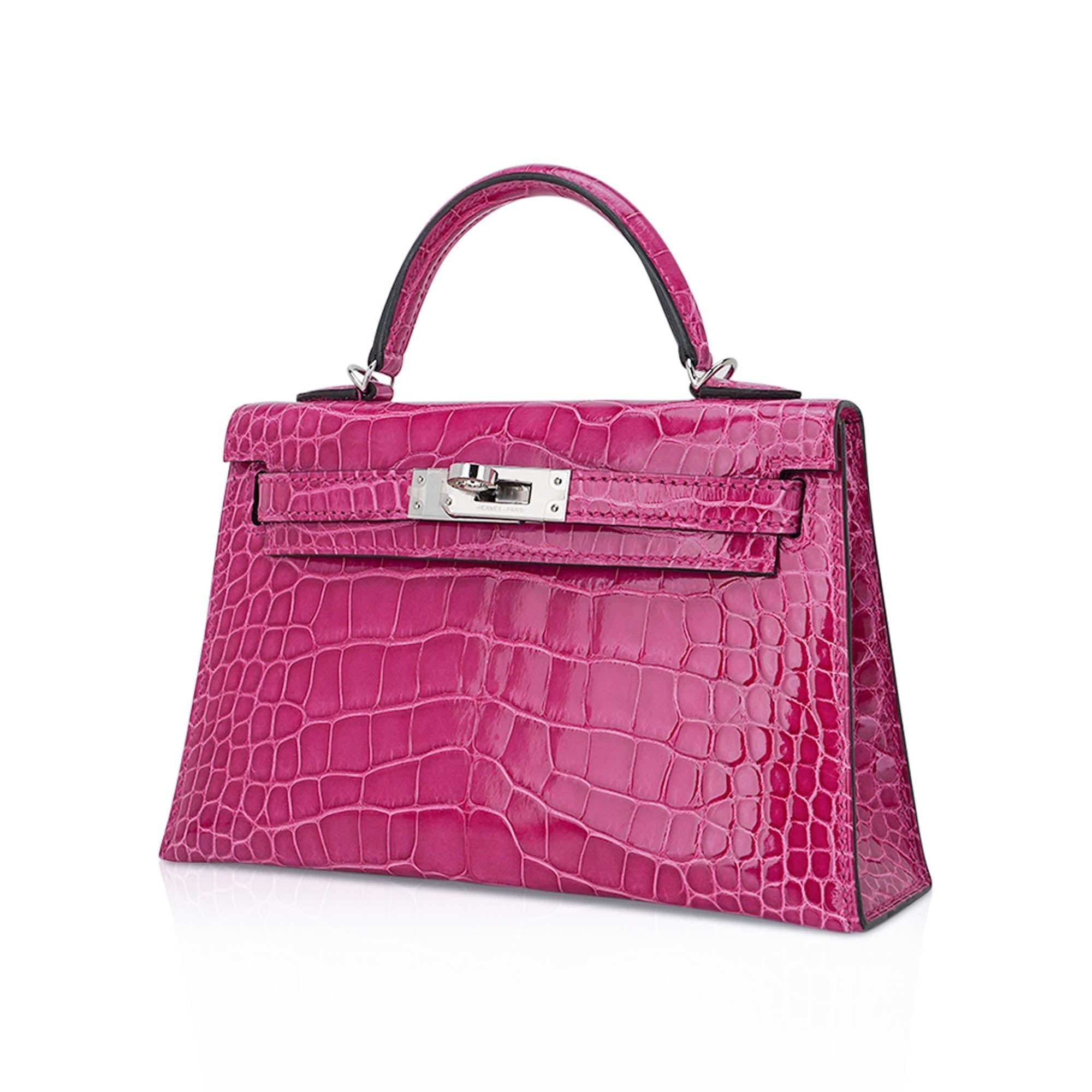 👜Limited Edition Mini Kelly 20 Sellier Rose Scheherazade Alligator Bag Palladium Hardware