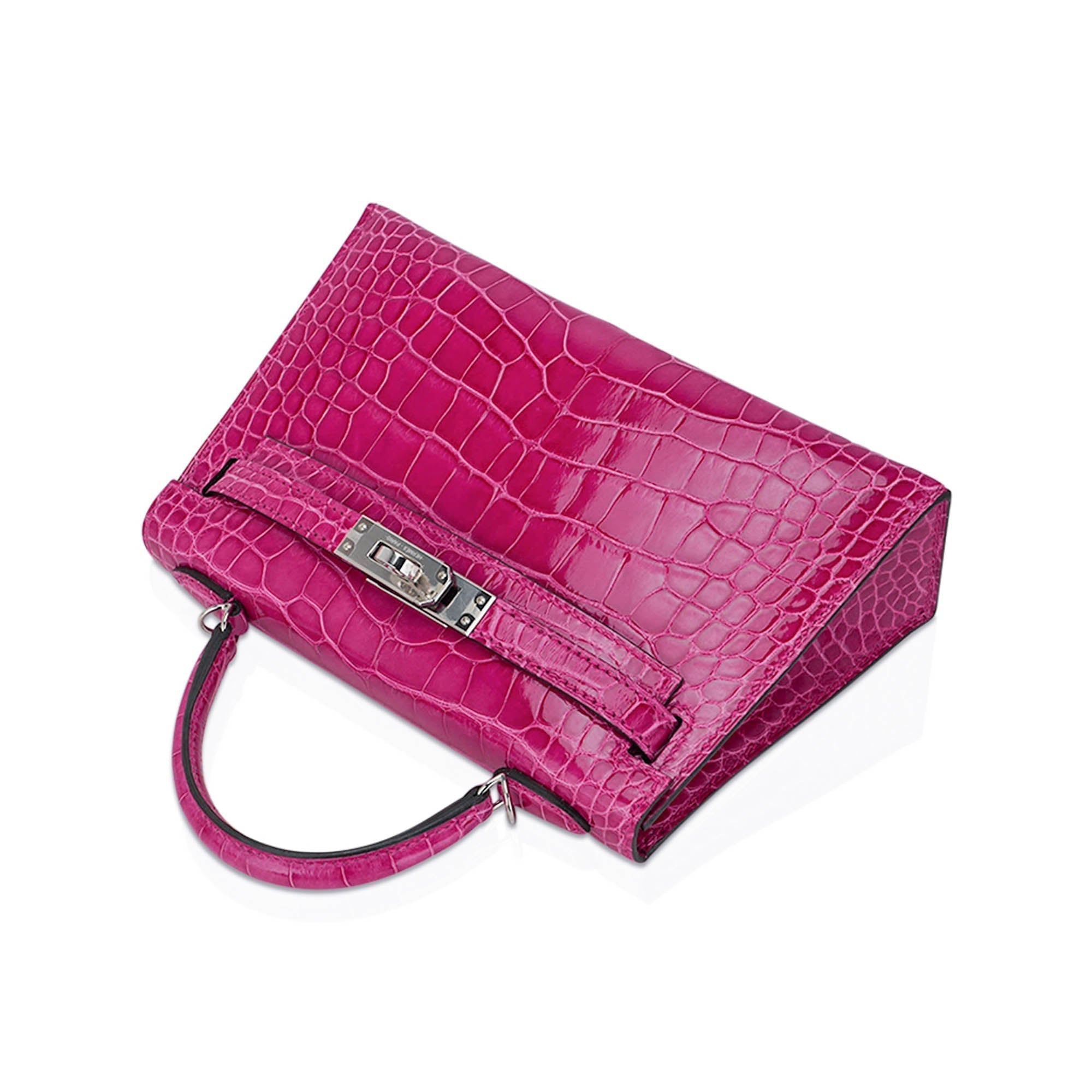 👜Limited Edition Mini Kelly 20 Sellier Rose Scheherazade Alligator Bag Palladium Hardware