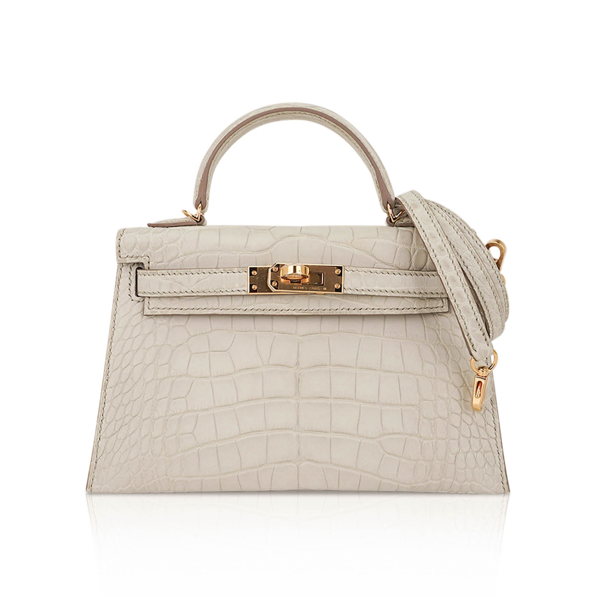 👜Limited Edition Mini Kelly 20 Sellier Beton Matte Alligator Bag with Gold Hardware