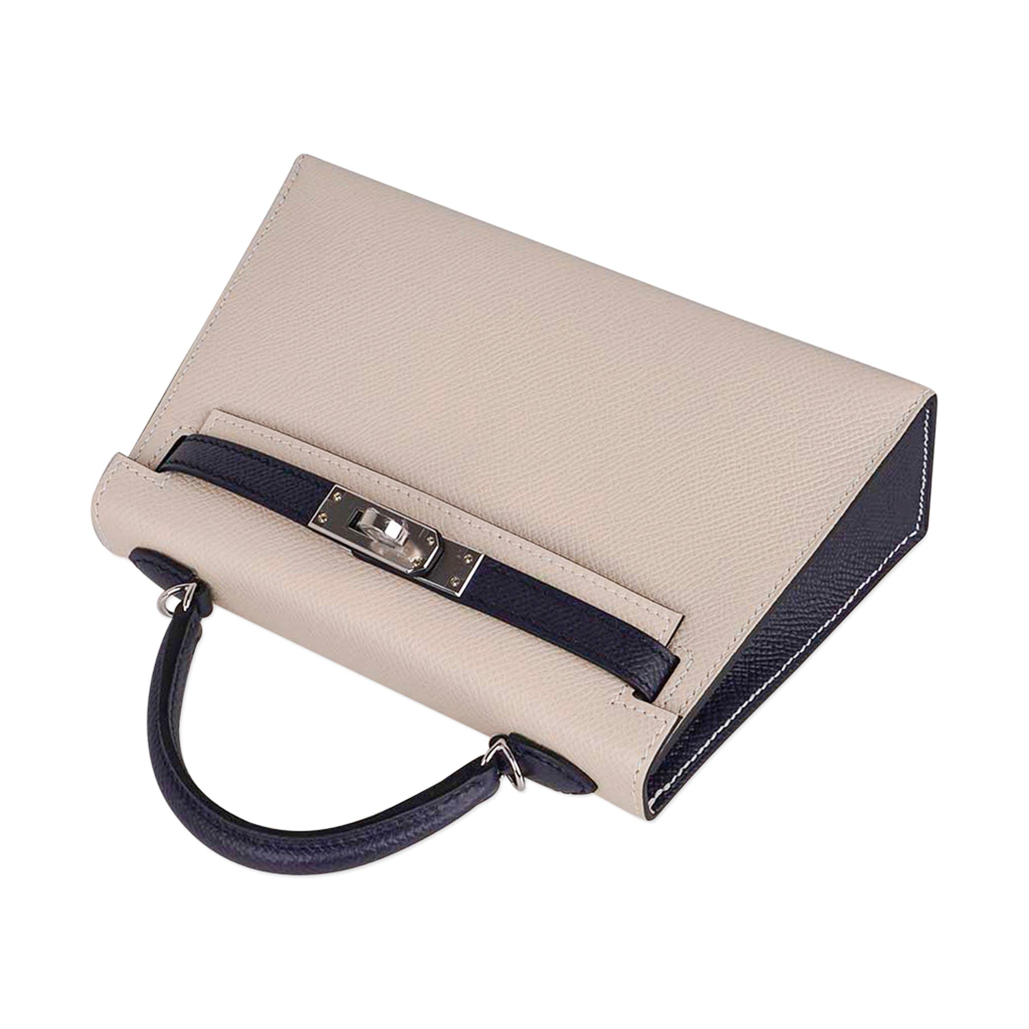 👜Special Order HSS Mini Kelly 20 Bag Sellier Craie & Blue Indigo Epsom Leather with Palladium Hardware