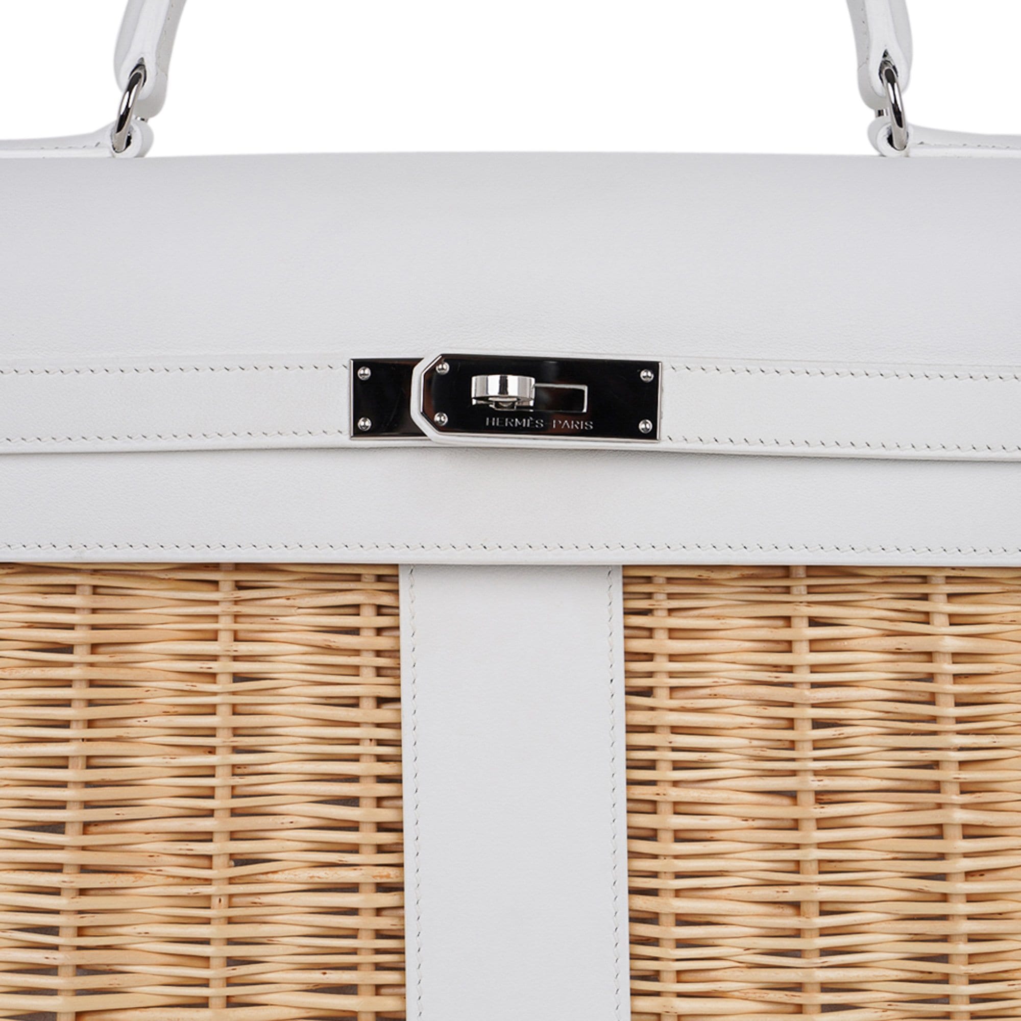 👜Kelly 35 Picnic Bag White Swift Leather / Osier (Wicker) Limited Edition