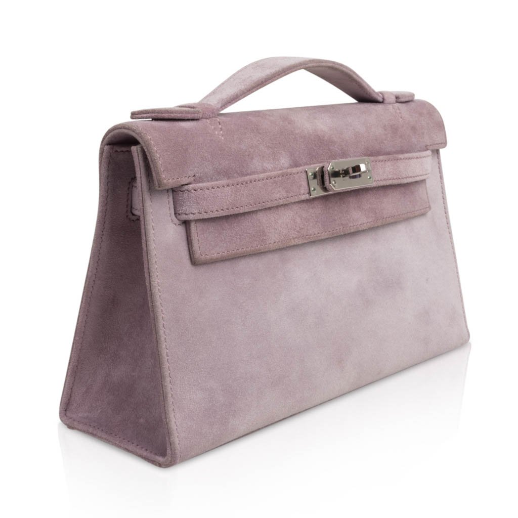 👜Kelly Pochette Lilac Doblis Suede Palladium