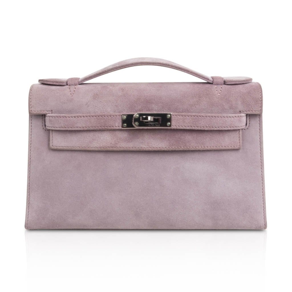 👜Kelly Pochette Lilac Doblis Suede Palladium
