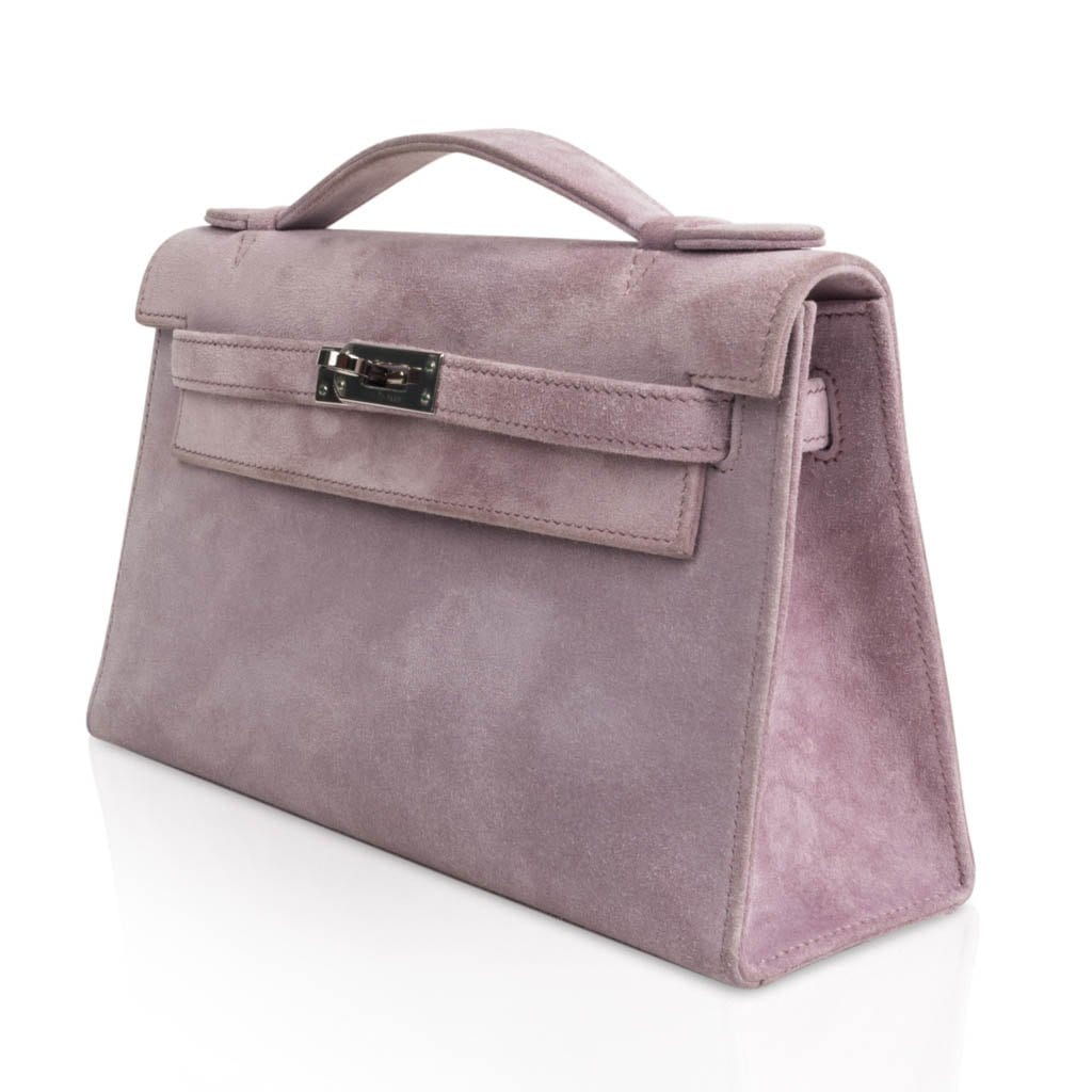 👜Kelly Pochette Lilac Doblis Suede Palladium