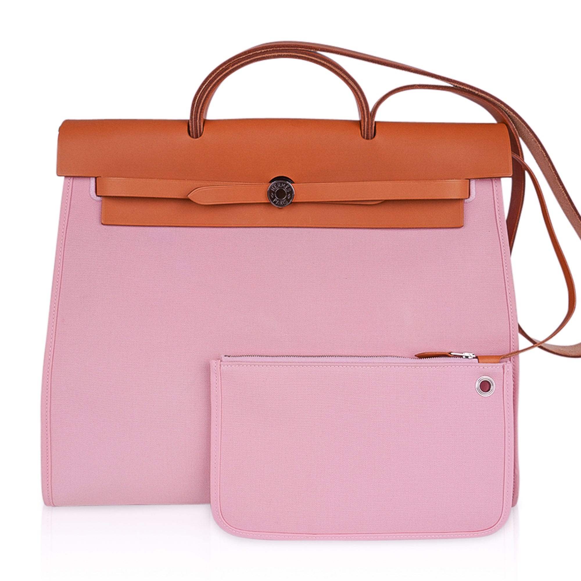 👜Herbag Zip 39 GM Bag Rose Sakura Canvas Vache Hunter Leather with Palladium Hardware