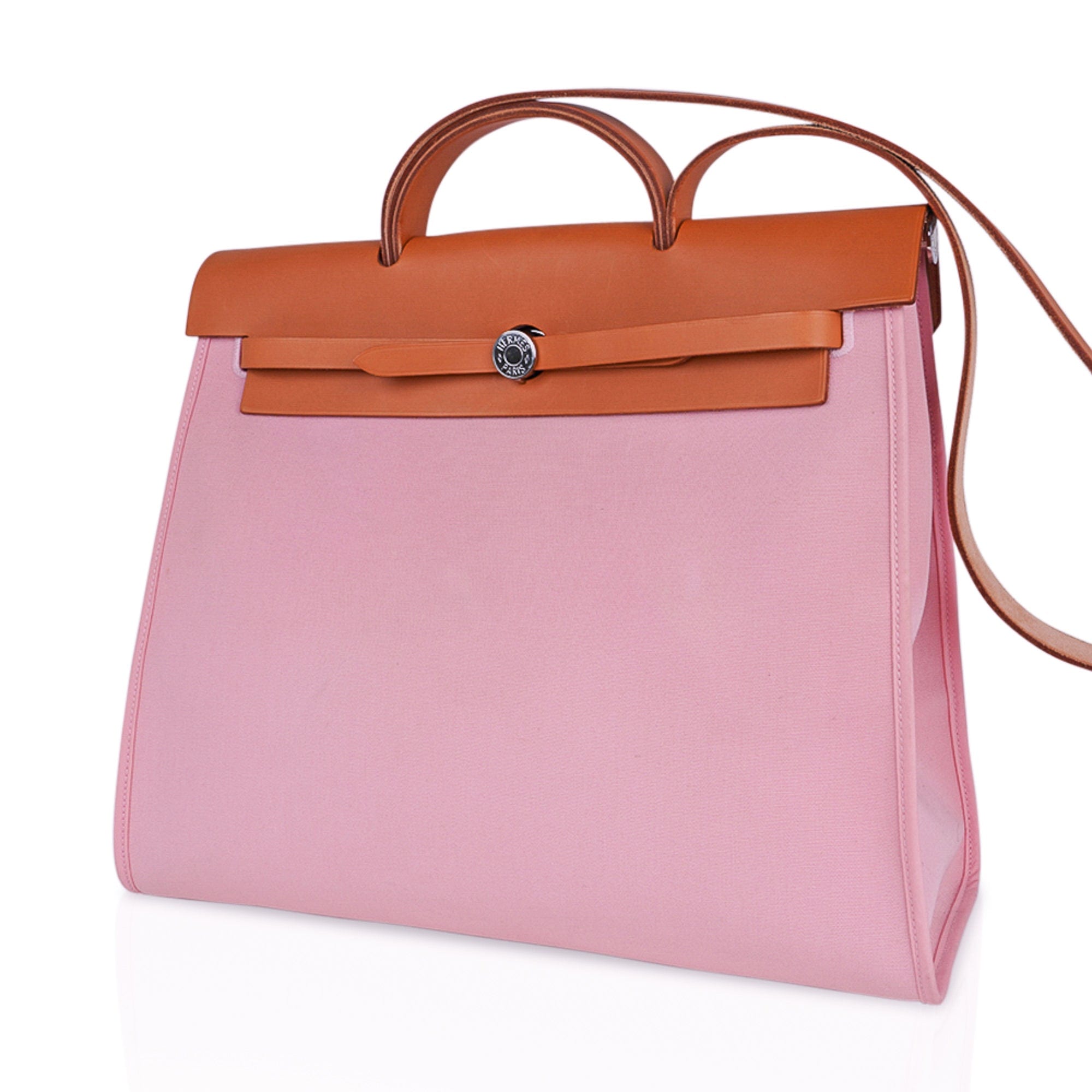 👜Herbag Zip 39 GM Bag Rose Sakura Canvas Vache Hunter Leather with Palladium Hardware