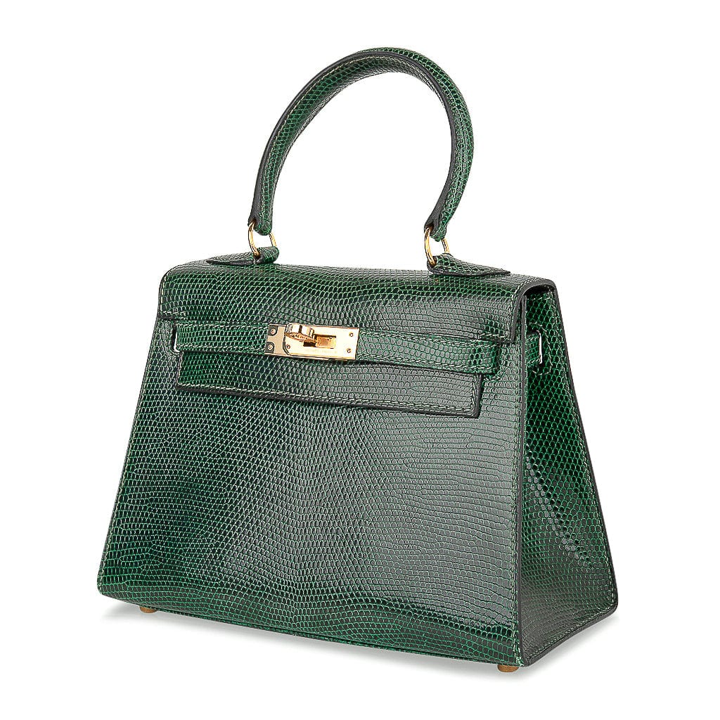 👜Vintage Kelly 20 Sellier Mini Vert Moyen Lizard Gold Hardware