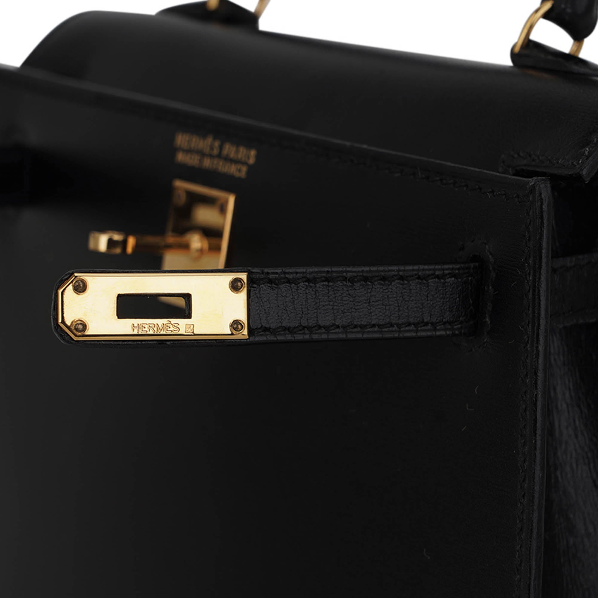 👜Vintage Kelly 15 Micro Sellier Bag Black Box Leather with Gold Hardware