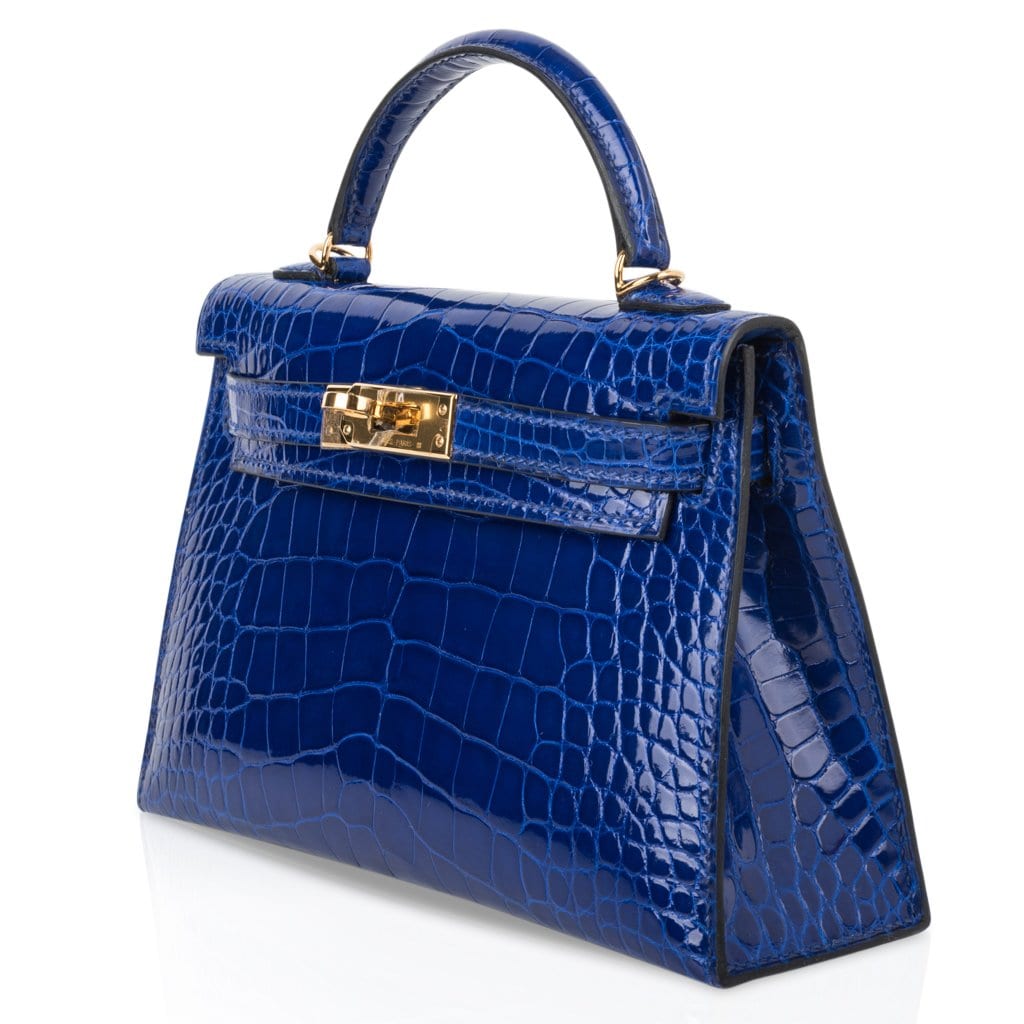 👜Kelly 20 Mini Sellier Bag Blue Electric Alligator Gold Hardware Limited