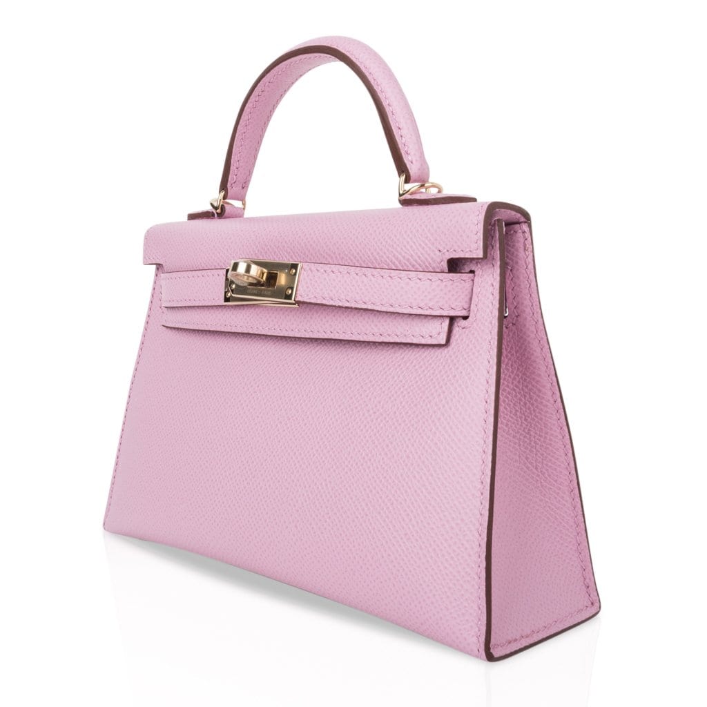 👜Kelly 20 Mini Sellier Bag Mauve Sylvestre Epsom Permabrass Hardware