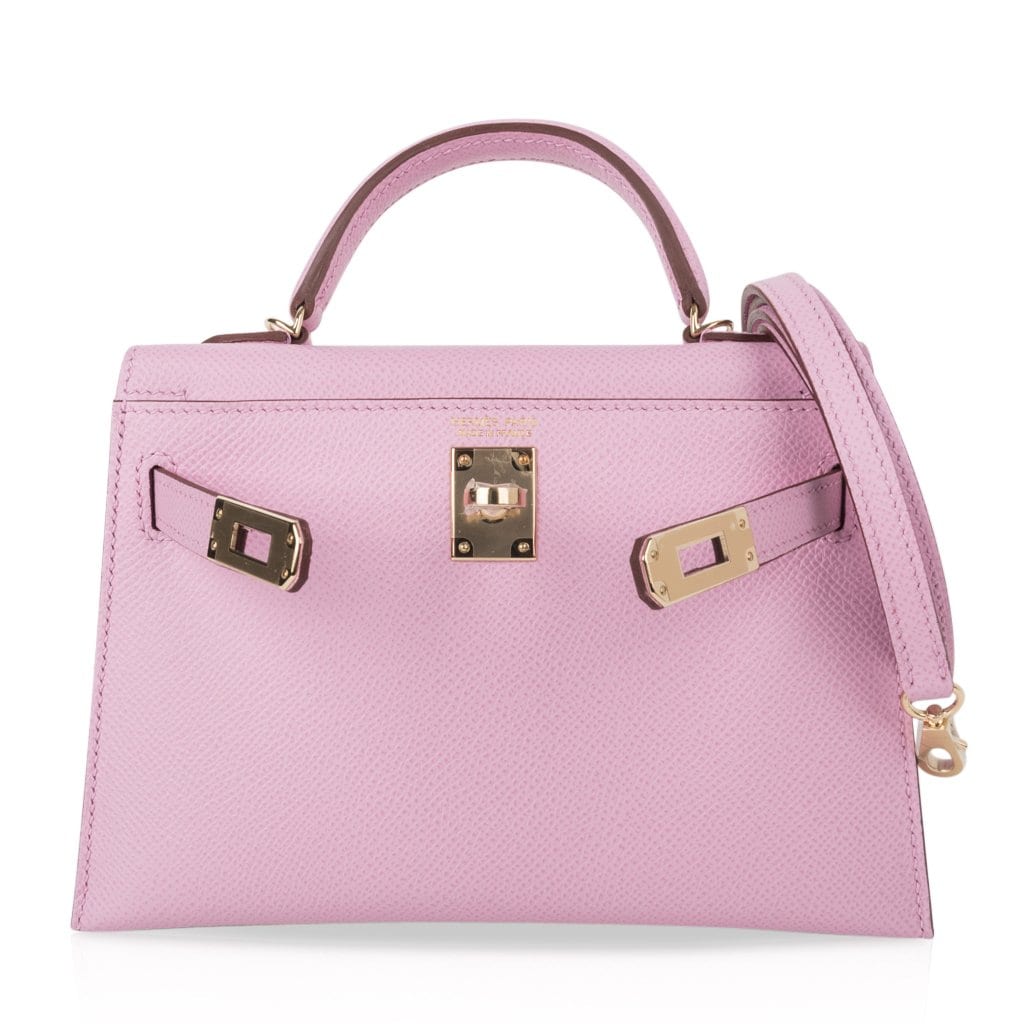 👜Kelly 20 Mini Sellier Bag Mauve Sylvestre Epsom Permabrass Hardware
