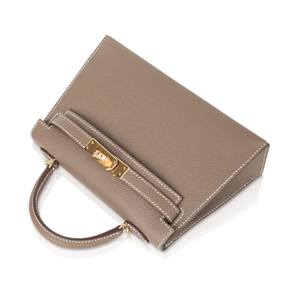 👜Kelly 20 Mini Sellier Bag Etoupe Limited Edition Epsom Gold Hardware