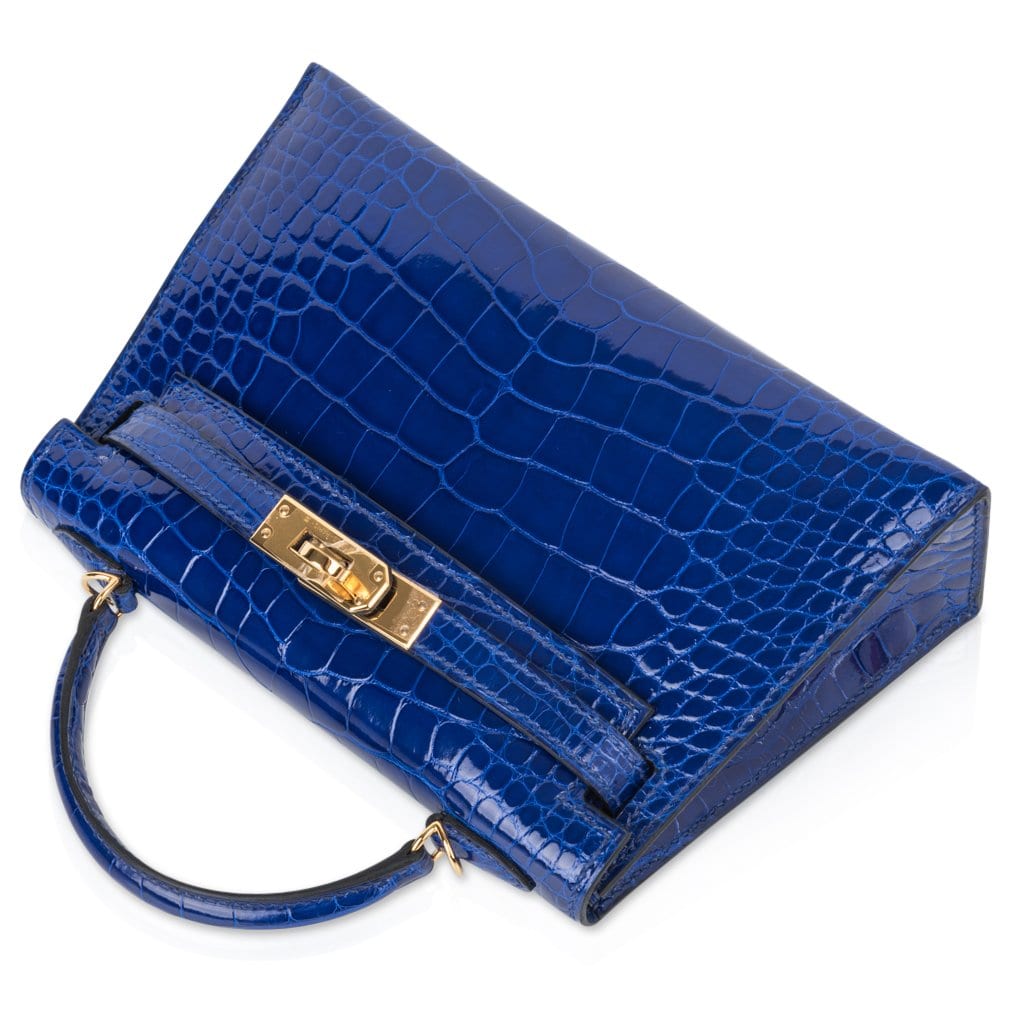 👜Kelly 20 Mini Sellier Bag Blue Electric Alligator Gold Hardware Limited