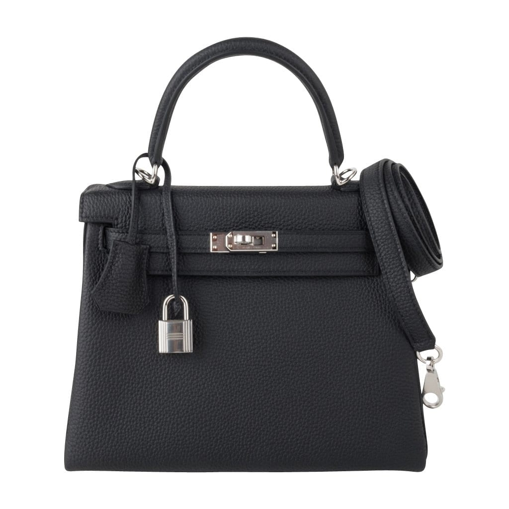👜Kelly 25 Bag Black Togo Palladium Hardware (Retourne)