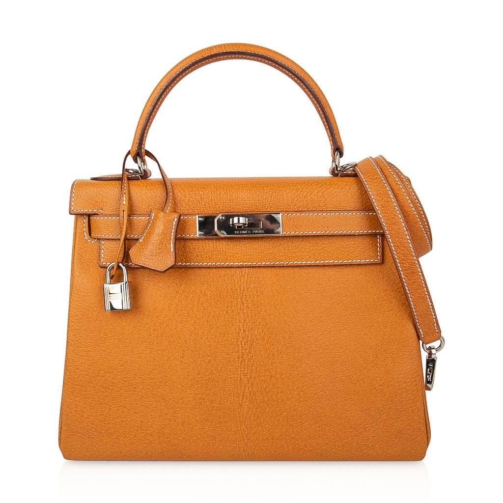 👜Kelly 28 Bag Gold Peau Porc Leather with Palladium Hardware