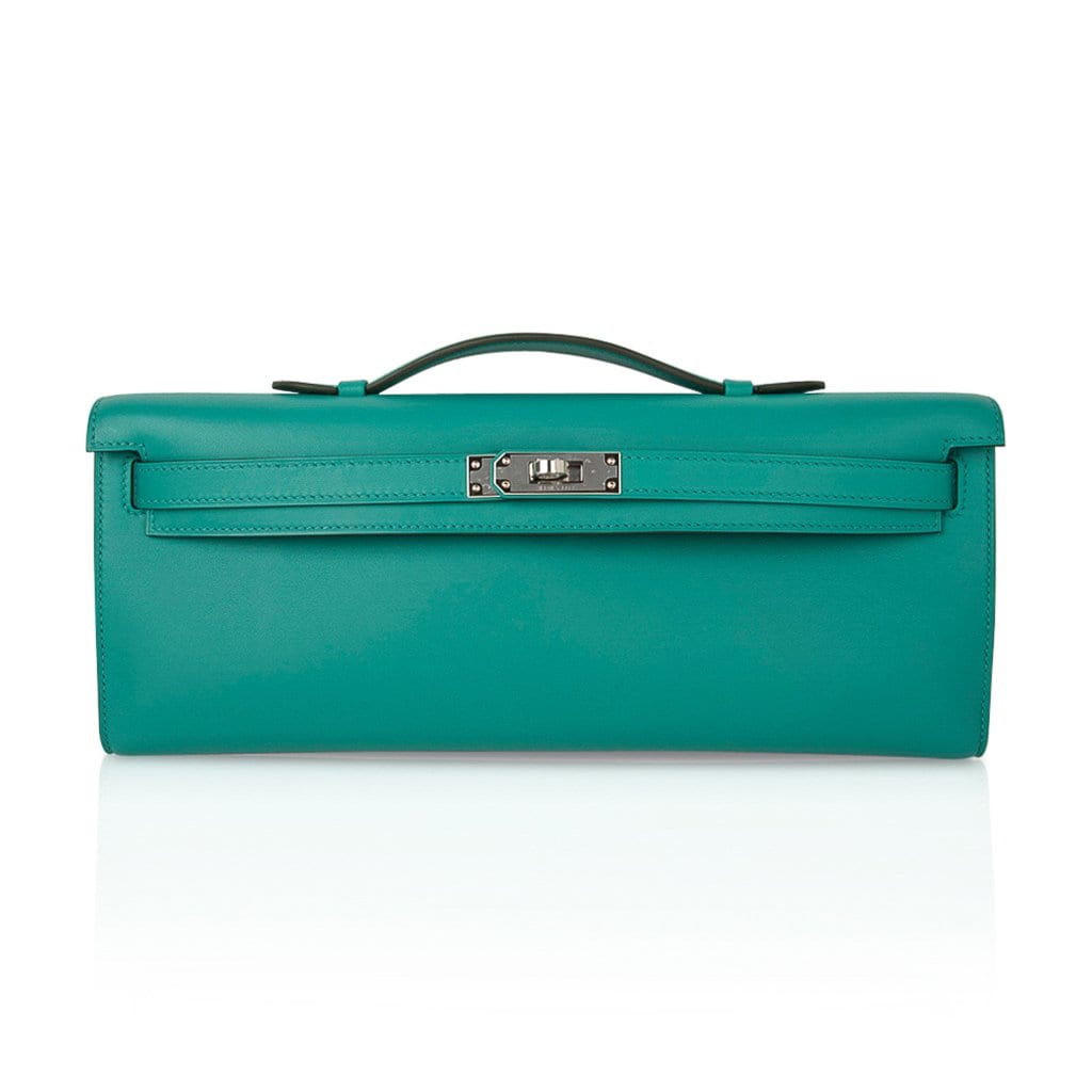 👜Kelly Cut Vert Verone Clutch Bag Swift Palladium