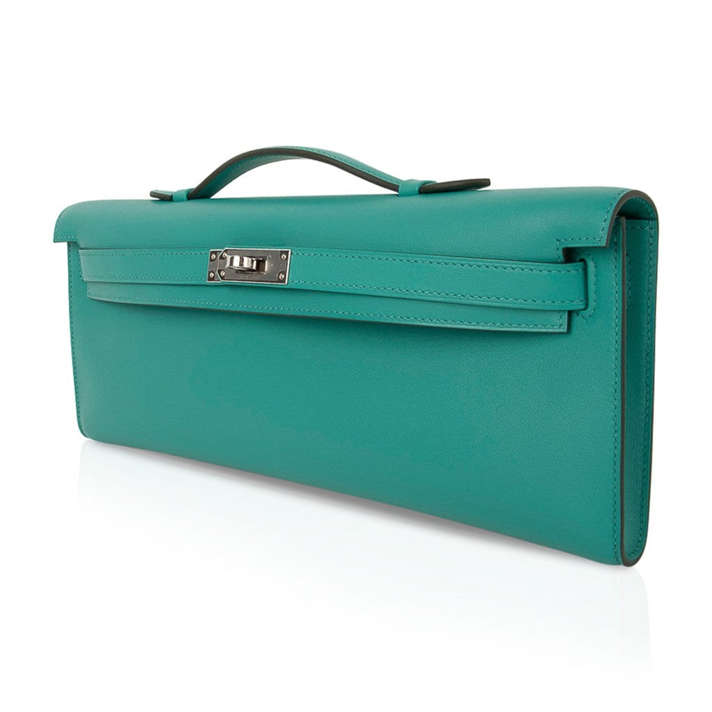 👜Kelly Cut Vert Verone Clutch Bag Swift Palladium