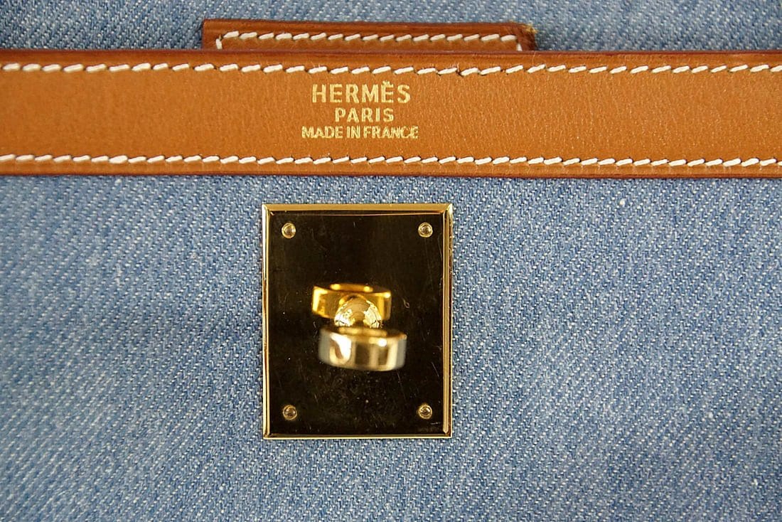 👜Kelly 35 Bag Vintage Denim and Barenia Sellier Gold Hardware Superb