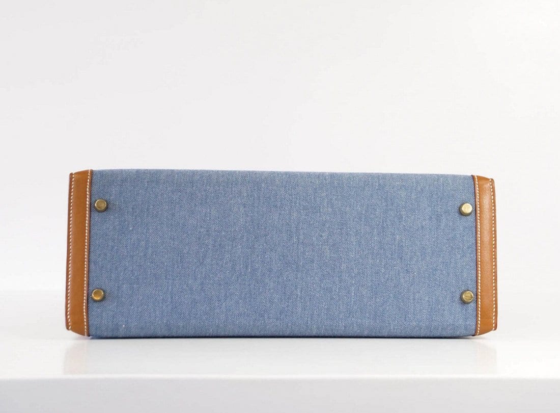 👜Kelly 35 Bag Vintage Denim and Barenia Sellier Gold Hardware Superb