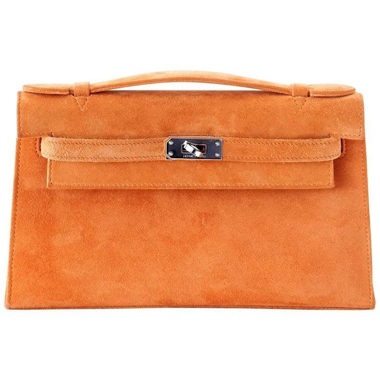👜Kelly Pochette Rare Orange Doblis Palladium Hardware