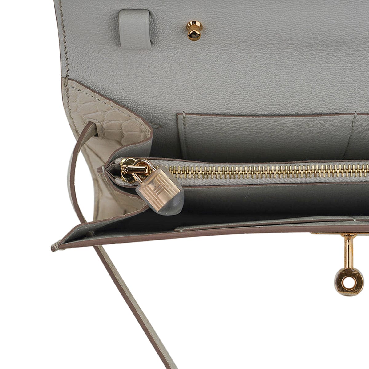 👜Kelly Classique To Go Wallet Beton Matte Alligator Gold Hardware