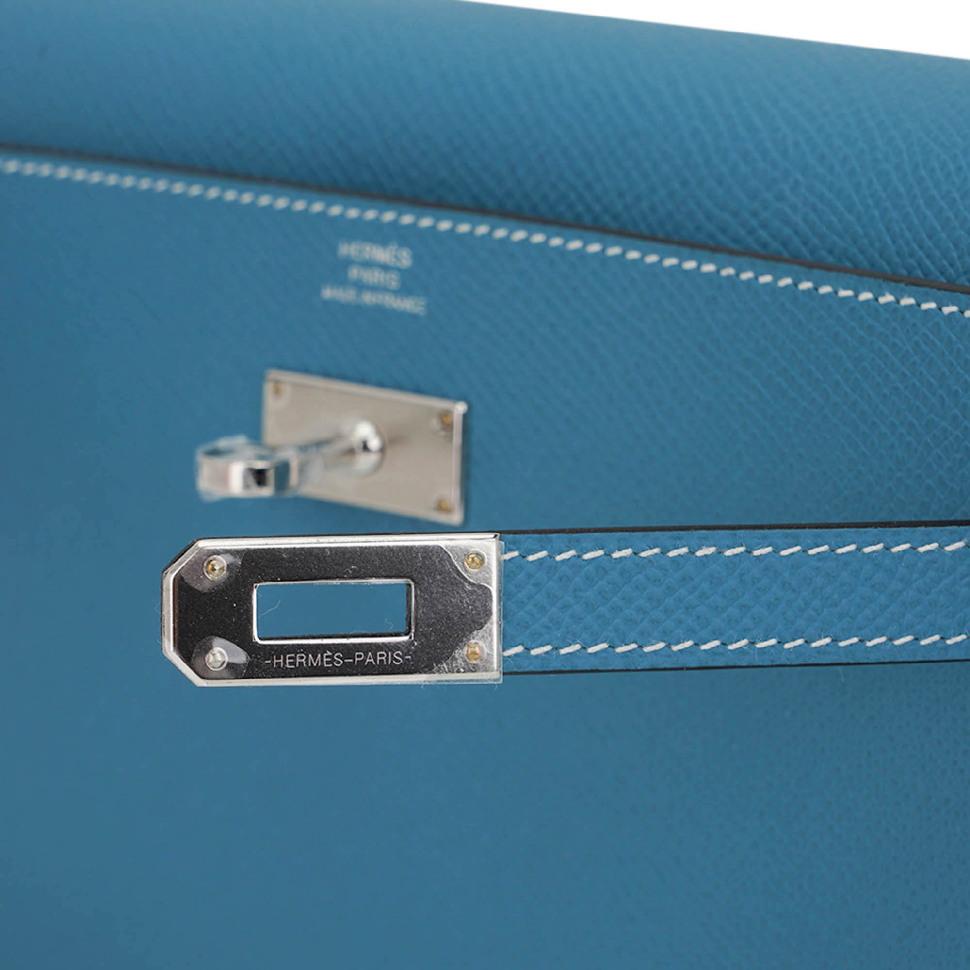 👜Kelly Classique To Go Wallet New Blue Jean Epsom with Palladium Hardware