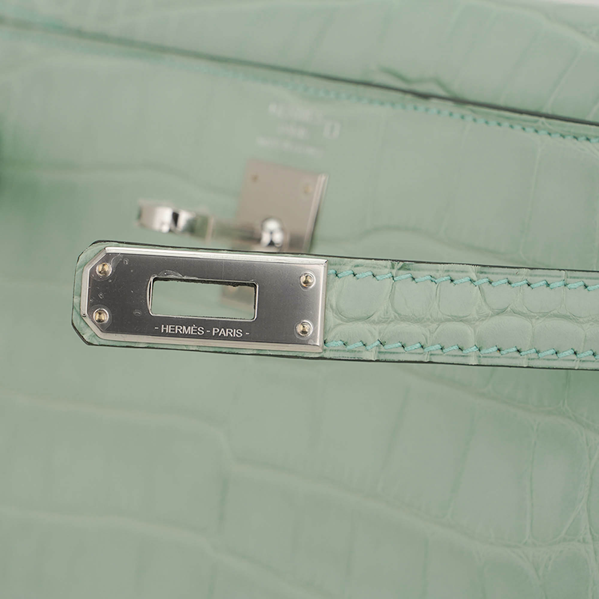 👜Kelly 25 Retourne Bag Vert d’Eau Matte Alligator with Palladium Hardware