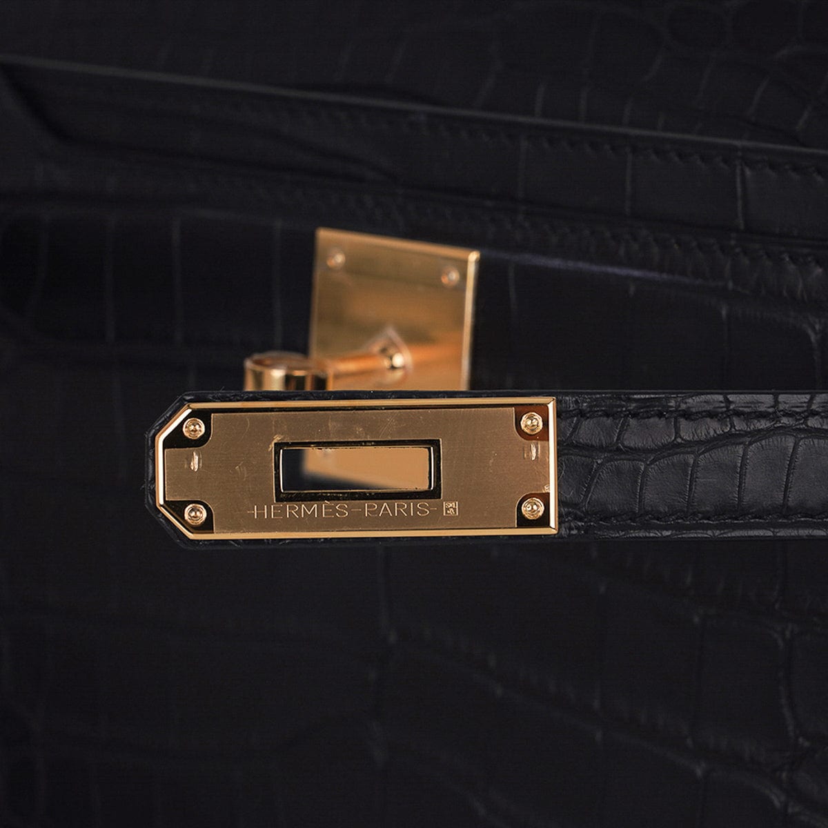 👜Kelly Depeches 25 Pouch Black Matte Alligator Gold Hardware New