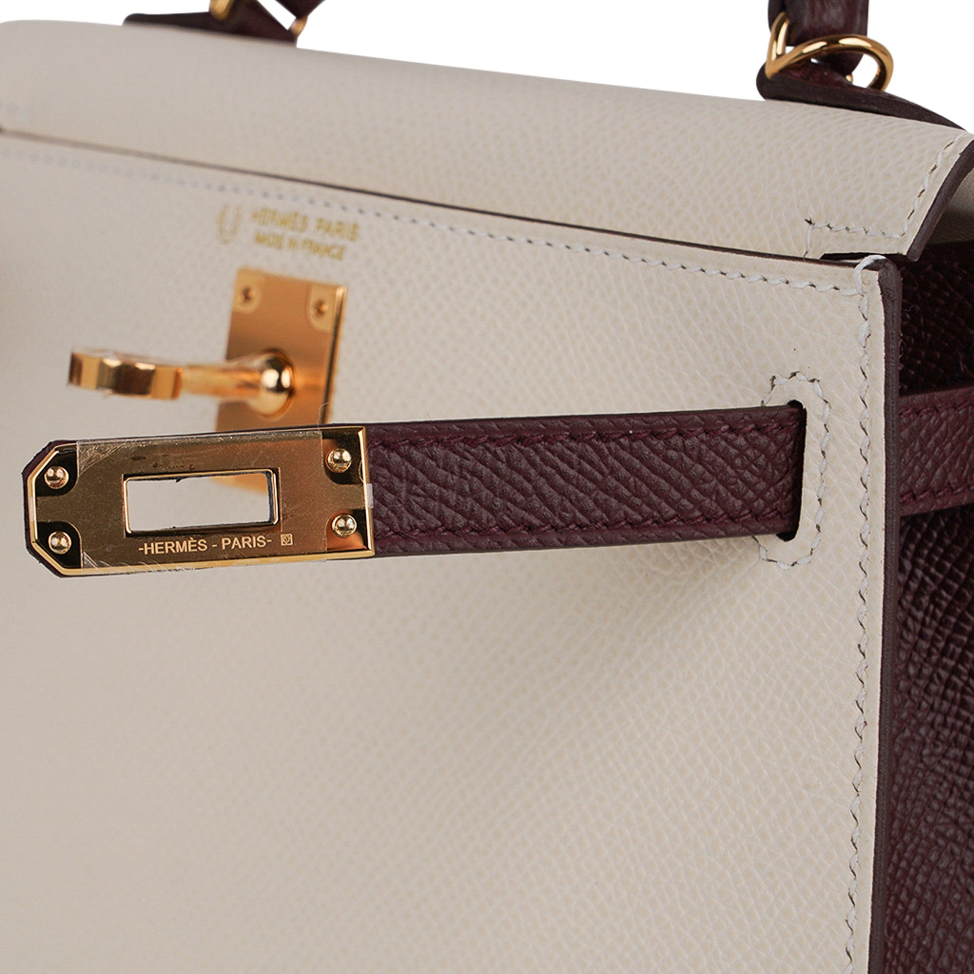 👜Special Order HSS Mini Kelly 20 Sellier Bag Nata & Bordeaux Epsom Leather with Gold Hardware