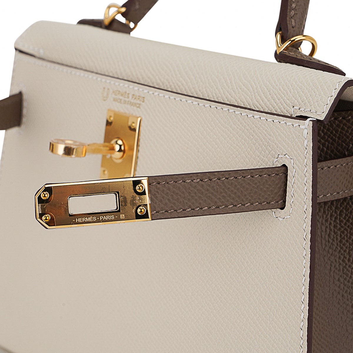 👜Special Order HSS Mini Kelly 20 Bag Sellier Craie & Etoupe Epsom Leather with Gold Hardware