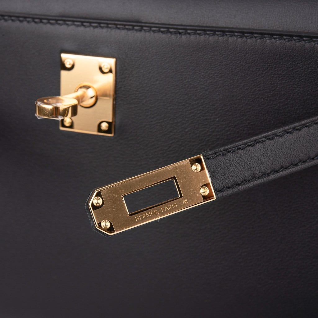 👜Kelly Pochette Bag Black Swift Leather with Gold Hardware
