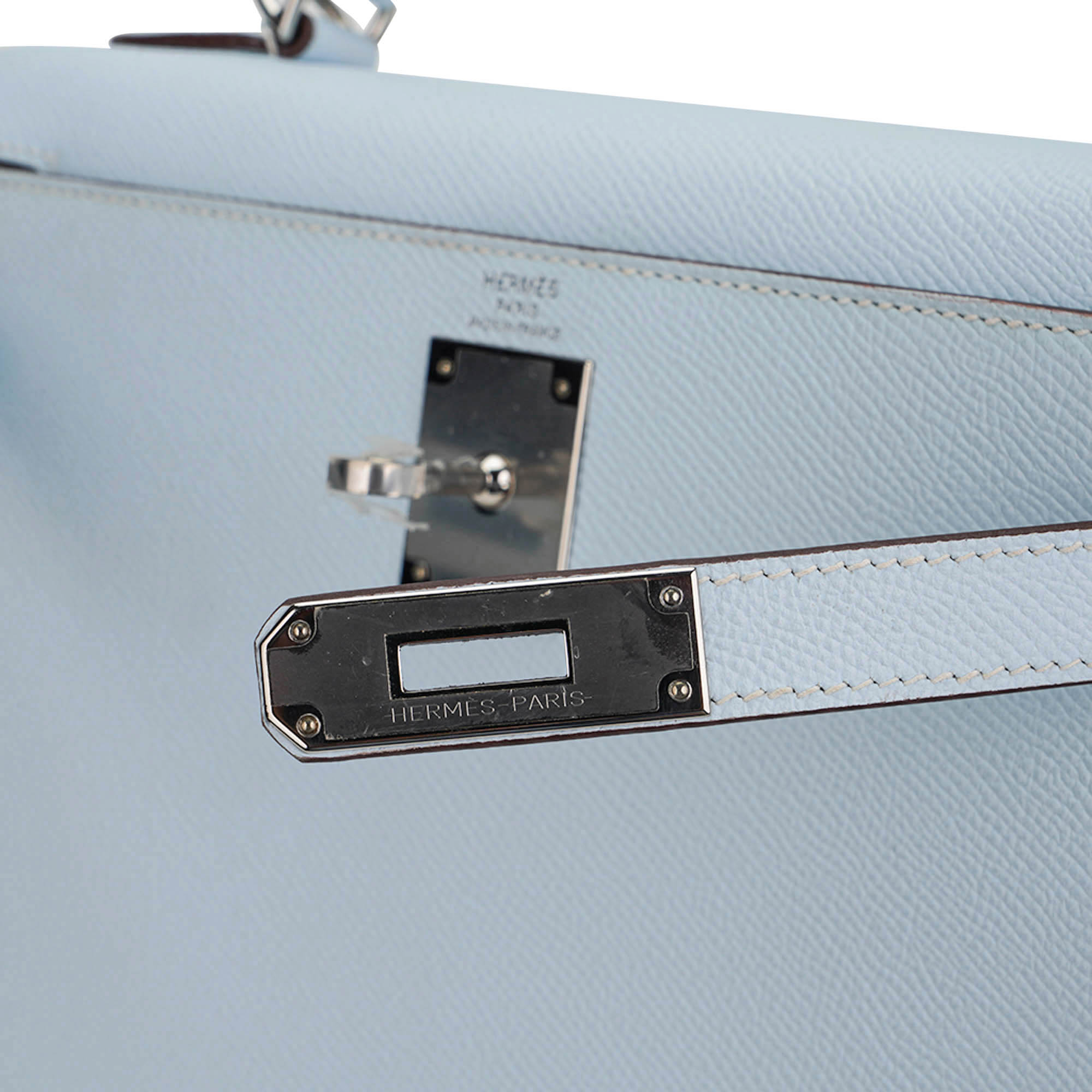 👜Kelly Sellier 28 Bag Blue Brume Epsom Leather with Palladium Hardware