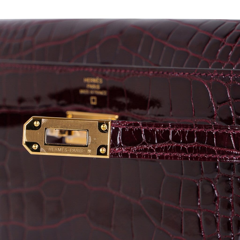 👜Kelly Classique To Go Wallet Bordeaux Alligator Gold Hardware New w/Box