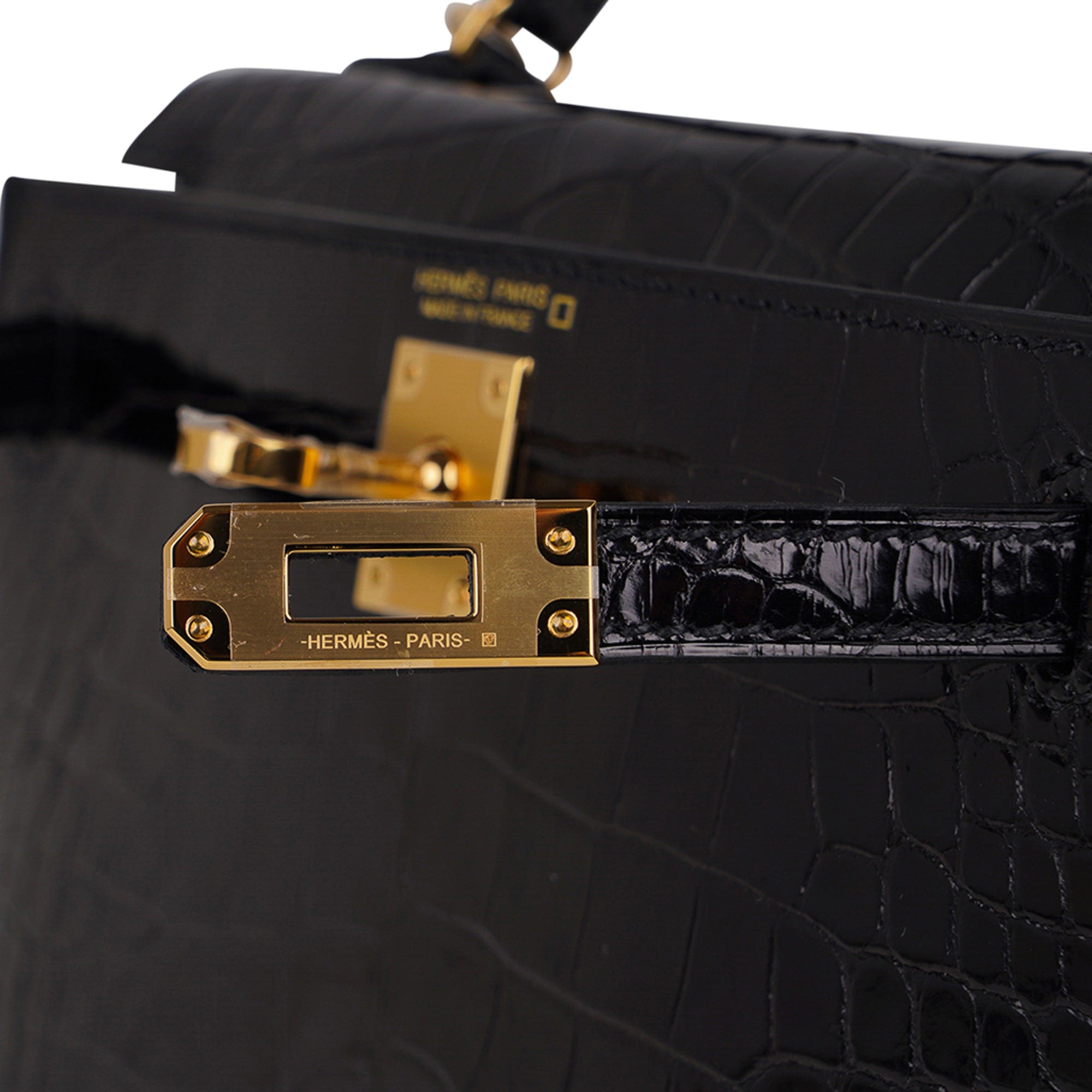 👜Kelly 20 Mini Sellier Bag Black Alligator Gold Hardware