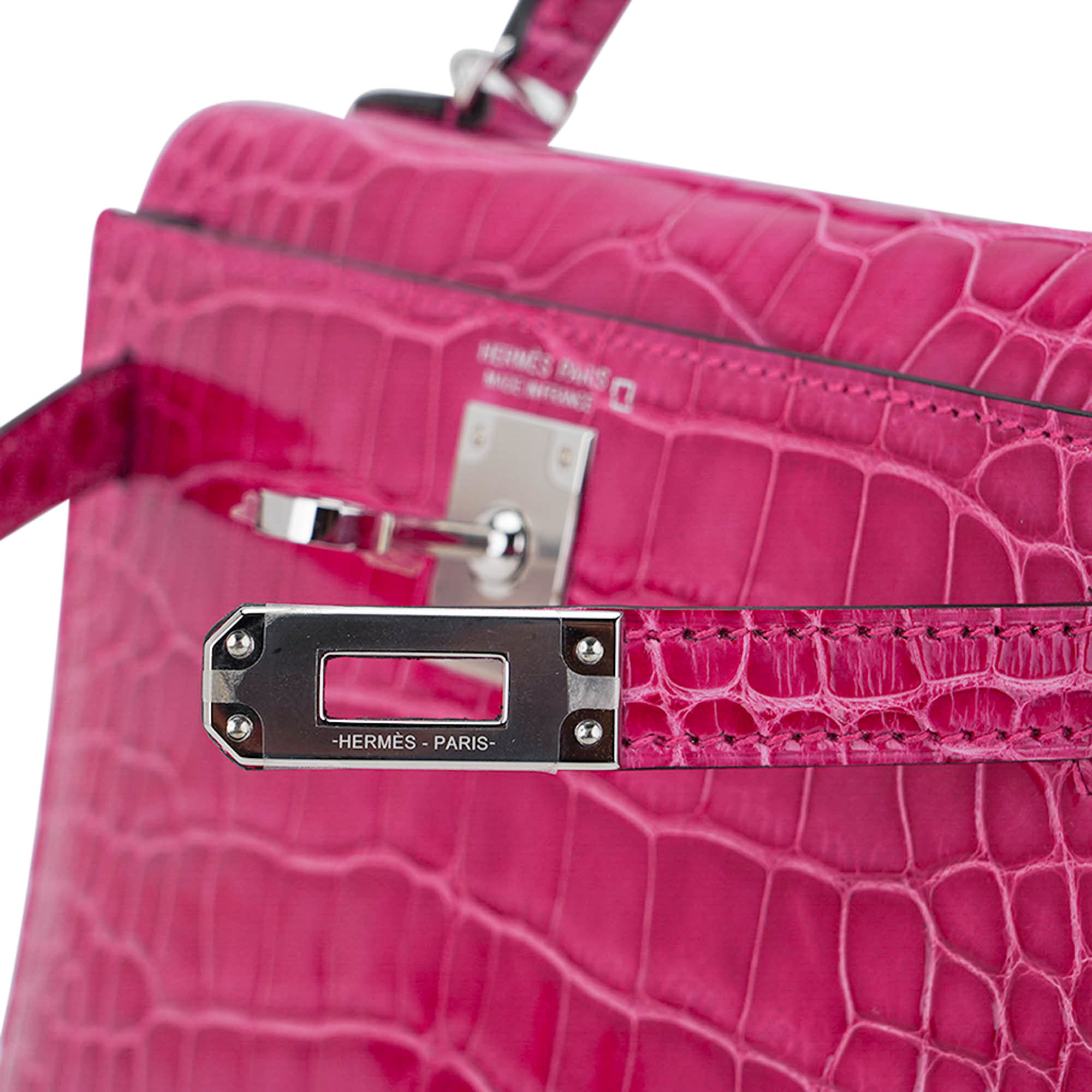 👜Limited Edition Mini Kelly 20 Sellier Rose Scheherazade Alligator Bag Palladium Hardware