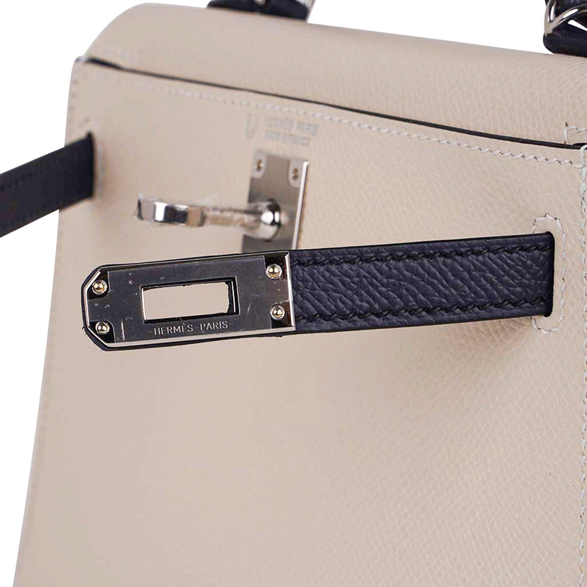 👜Special Order HSS Mini Kelly 20 Bag Sellier Craie & Blue Indigo Epsom Leather with Palladium Hardware