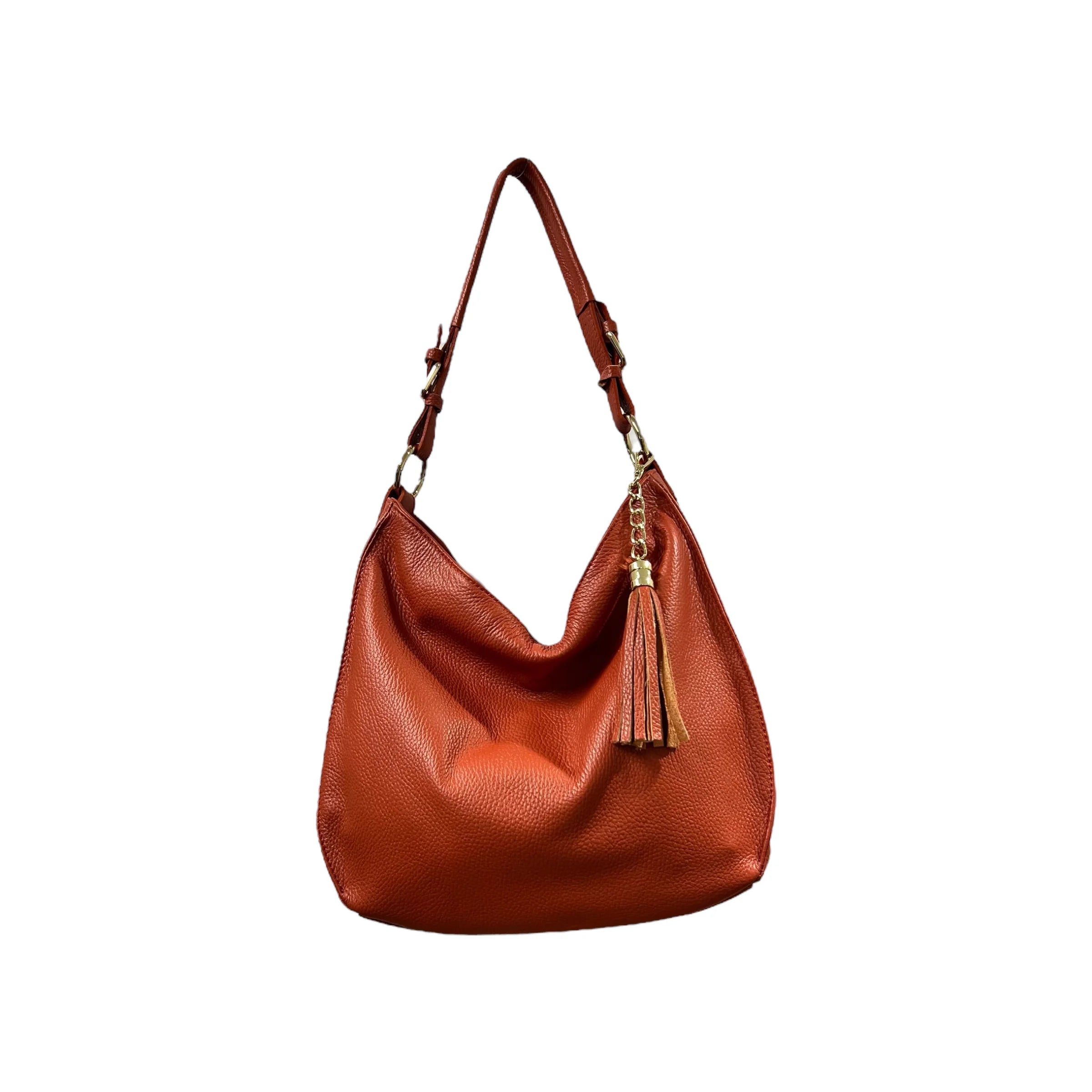 Multi-Tone Textured Slouch Shoulder Carry Sack Metallic Fringe Tassel Accent Multi-Zone Internal Storage Layout Handbag