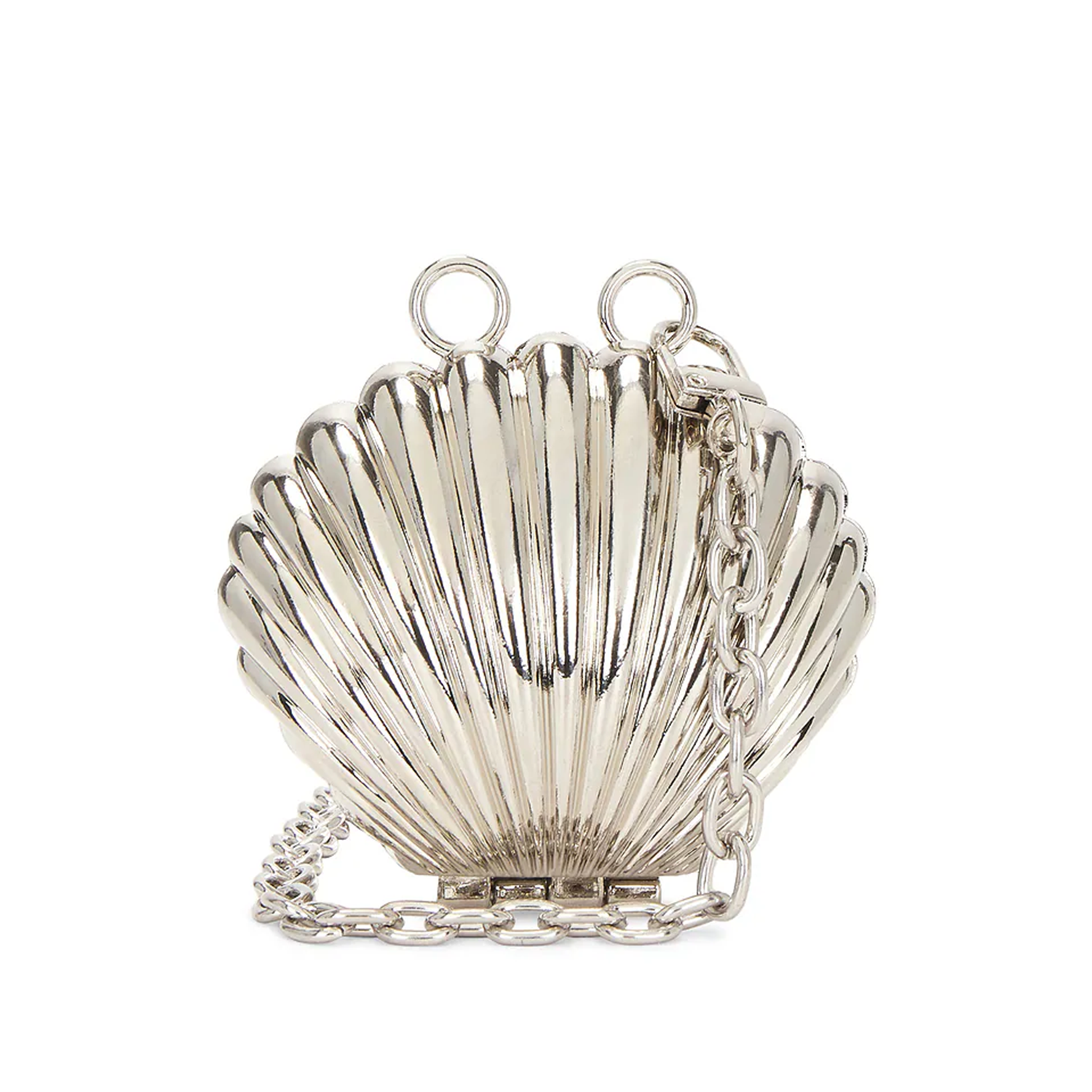 Pale Reflective Metallic Fan Shell Mini Carry Case with Dual Top Loop Anchors and Linked Metal Strand Compatibility
