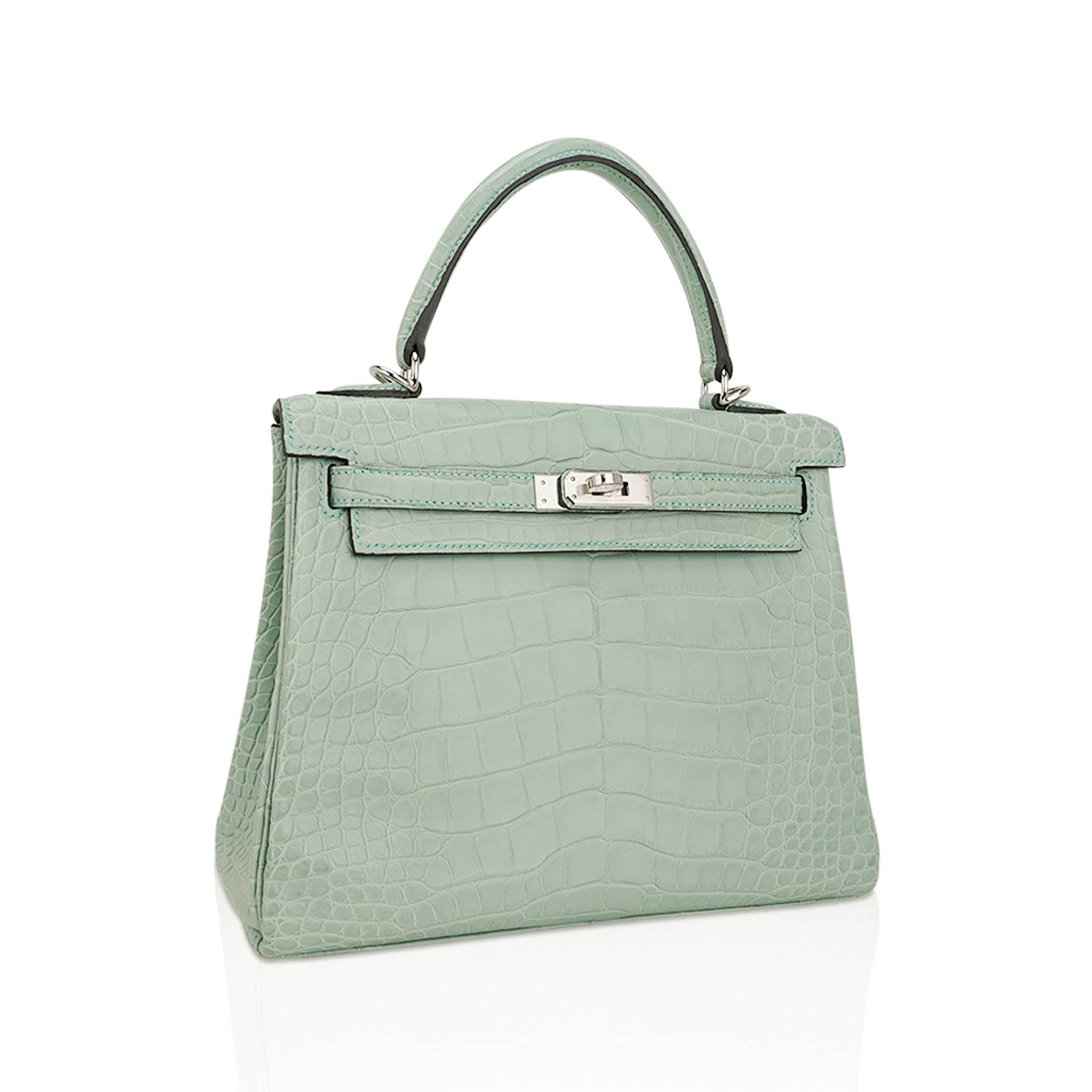 👜Kelly 25 Retourne Bag Vert d’Eau Matte Alligator with Palladium Hardware