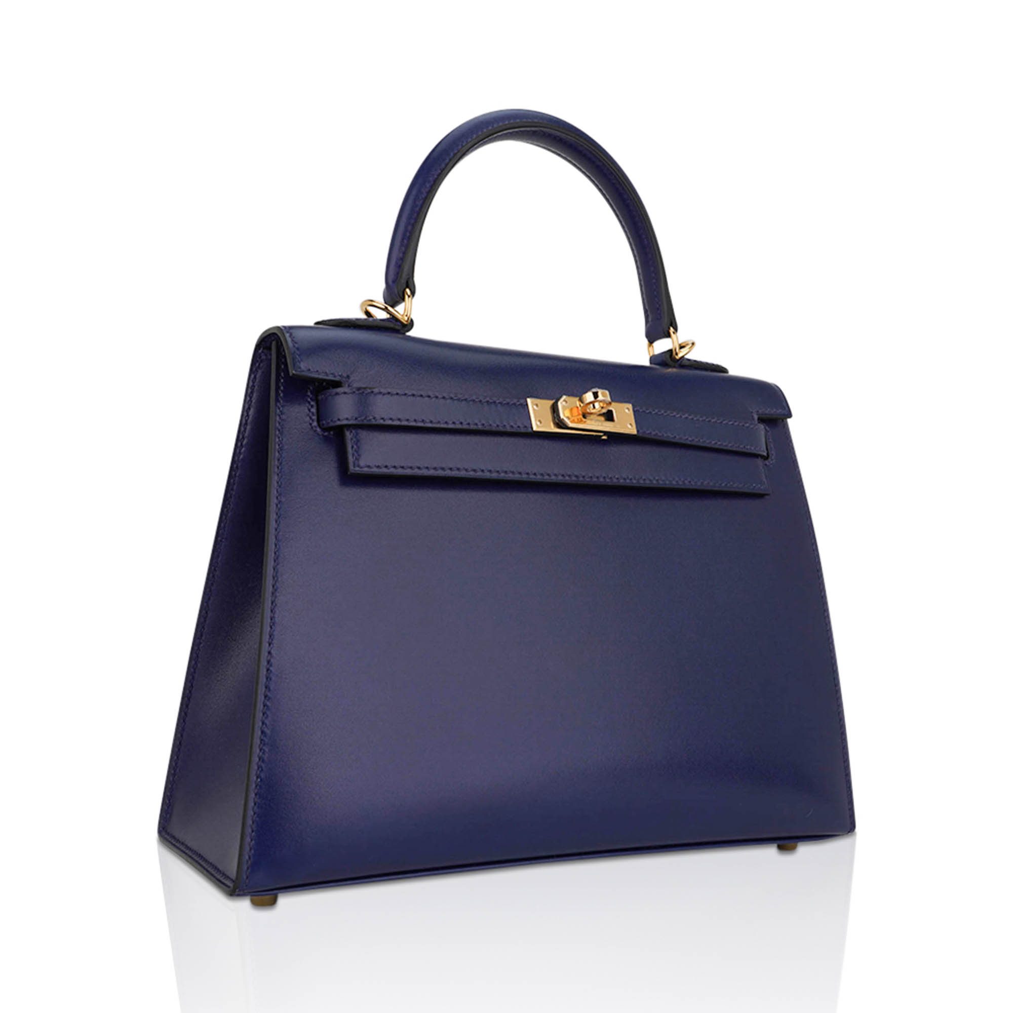 👜Kelly Sellier 25 Bag Blue Sapphire Box Leather with Gold Hardware