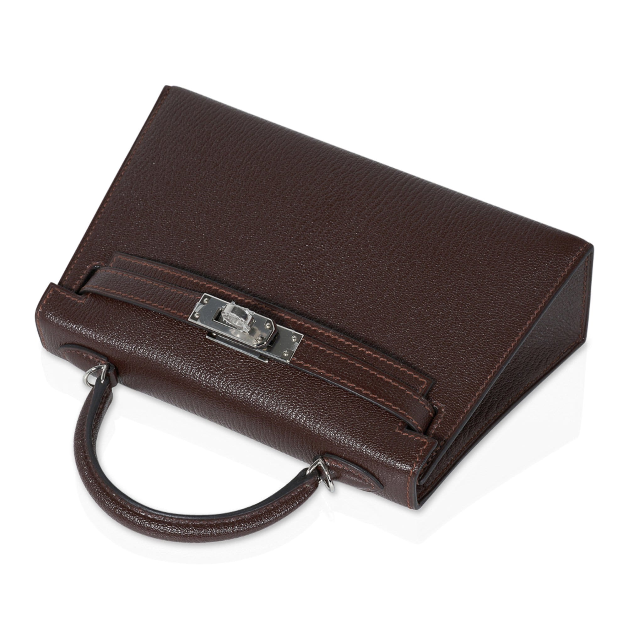 👜Kelly 20 Bi-Color Mini Sellier Bag Havane / Etrusque Chevre Palladium