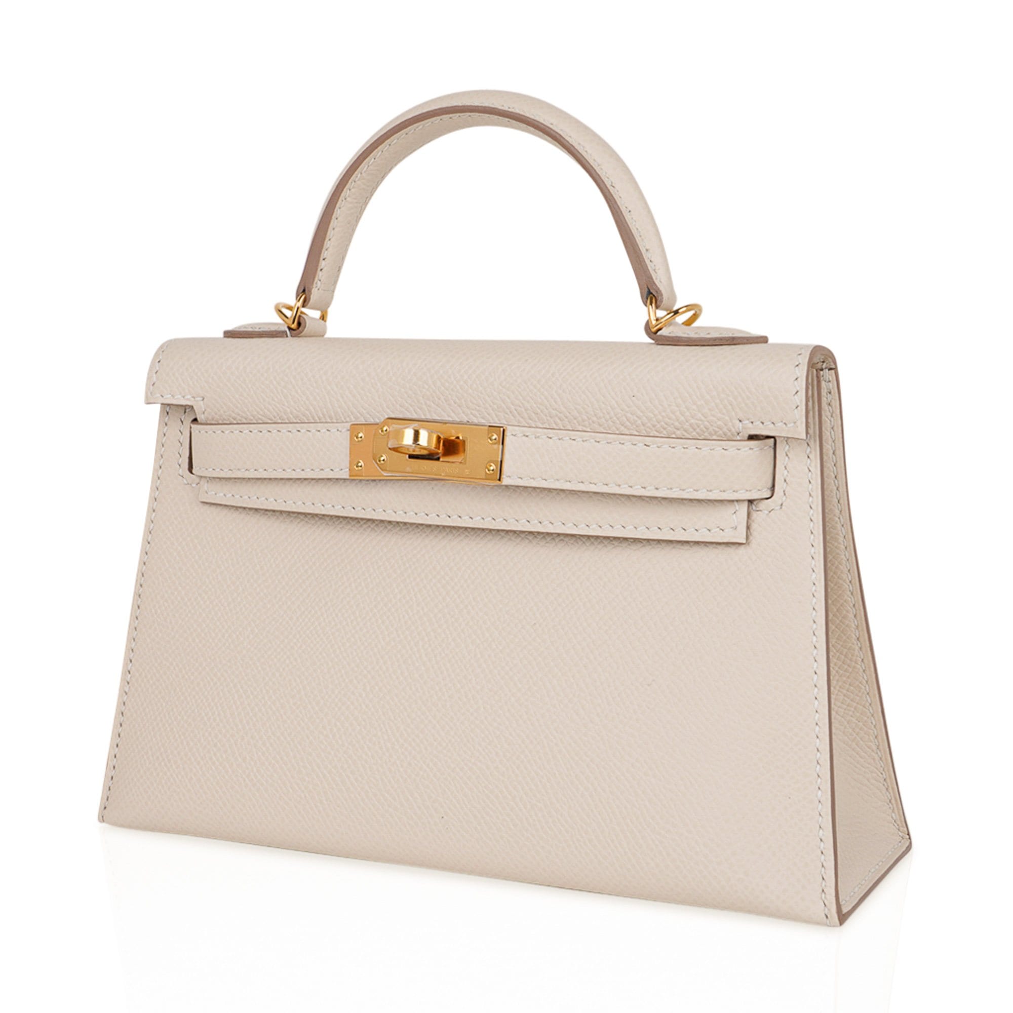 👜Kelly 20 Mini Sellier Bag Craie Epsom Leather Gold Hardware New w/Box