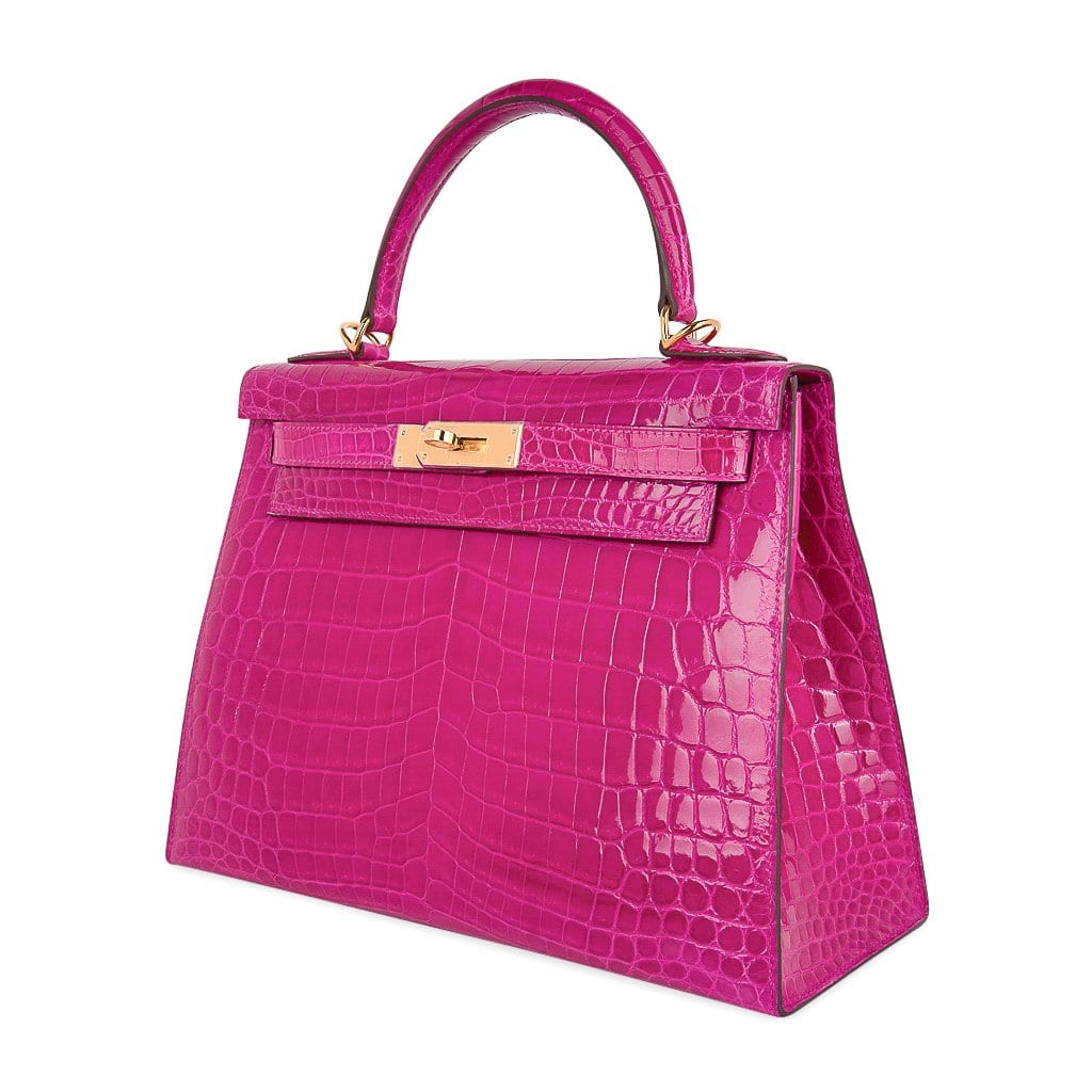 👜Kelly 28 Sellier Bag Rose Scheherazade Crocodile Gold Hardware