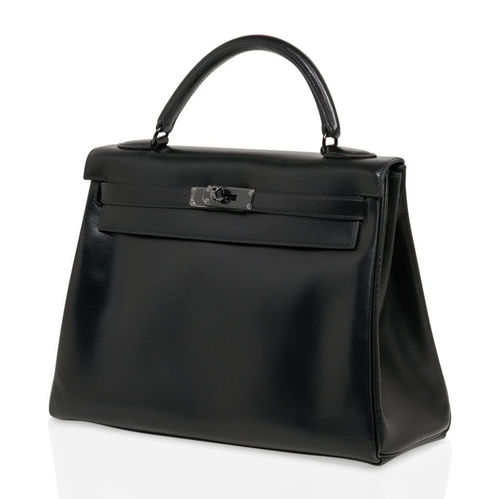👜Kelly 32 So Black Bag Box Leather Limited Edition