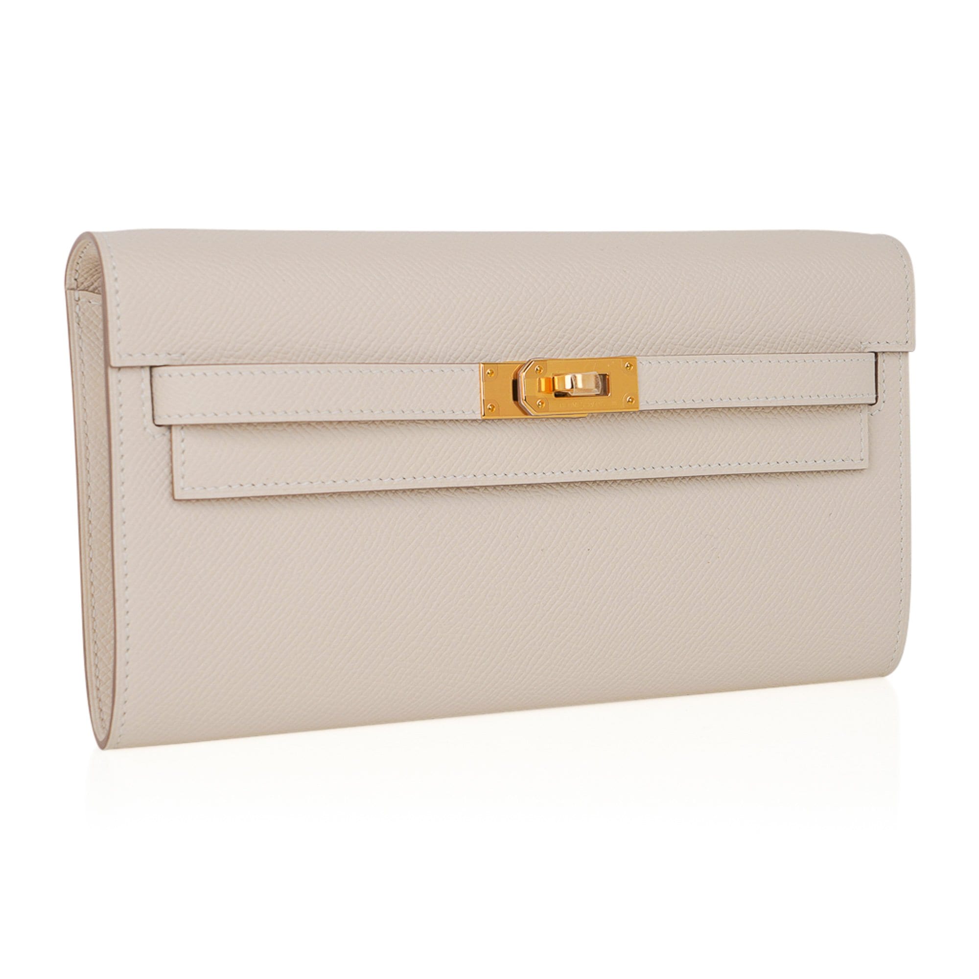 👜Kelly Classique To Go Wallet Craie Epsom Gold Hardware New w/Box