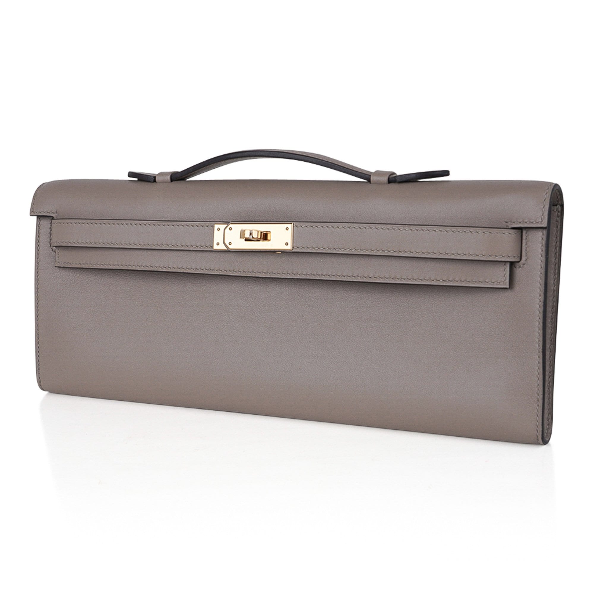 👜Kelly Cut Bag Gris Asphalte Gray Clutch Swift Gold Hardware