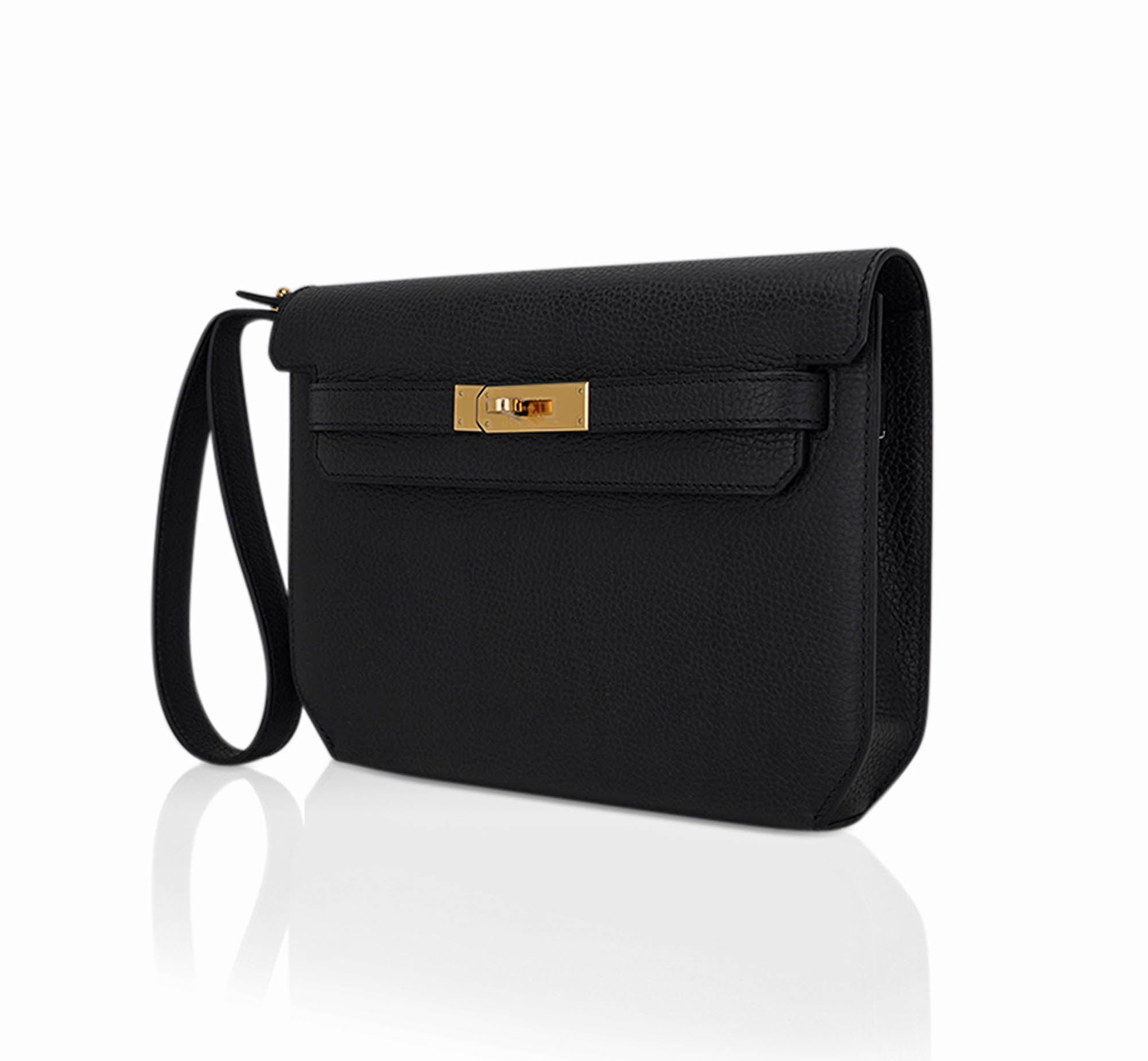 👜Kelly Depeches 25 Pouch Black Galop D’Leather with Gold Hardware