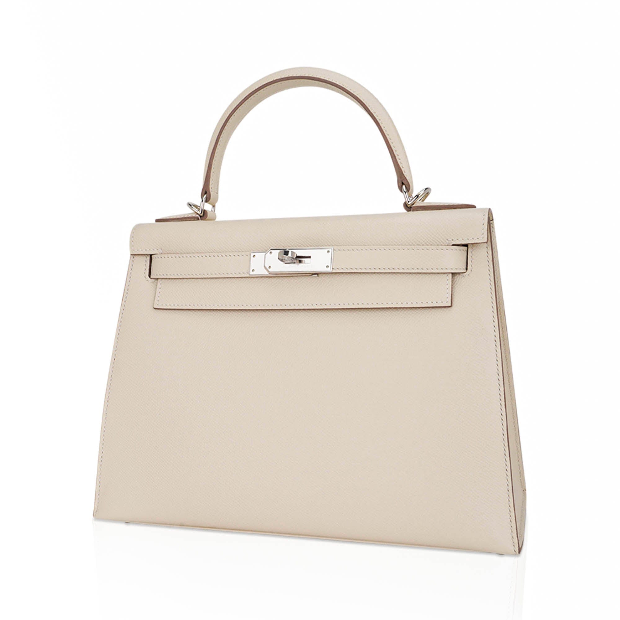 👜Kelly 28 Bag Sellier Craie Epsom Leather with Palladium Hardware